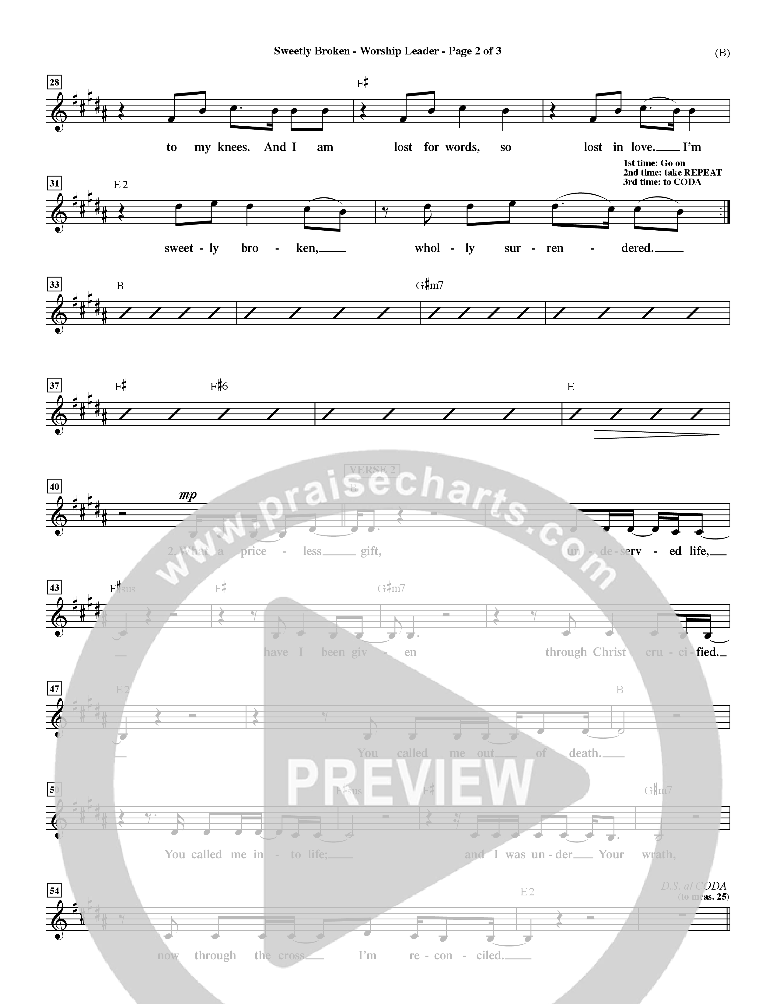 Sweetly Broken (Choral Anthem SATB) Lead Sheet (Mel) (Word Music Choral / Arr. Jeremy Riddle)