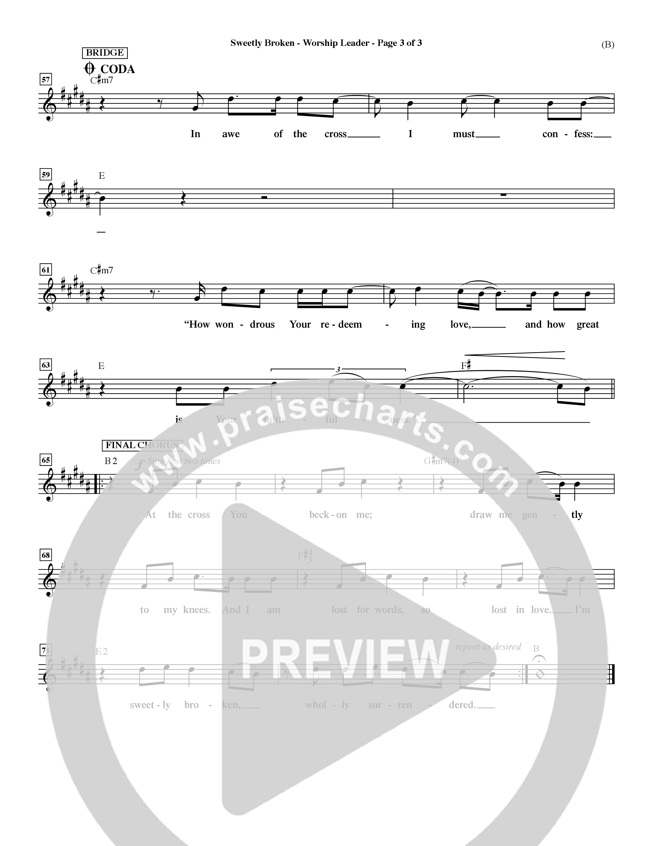Sweetly Broken (Choral Anthem SATB) Lead Sheet (Mel) (Word Music Choral / Arr. Jeremy Riddle)