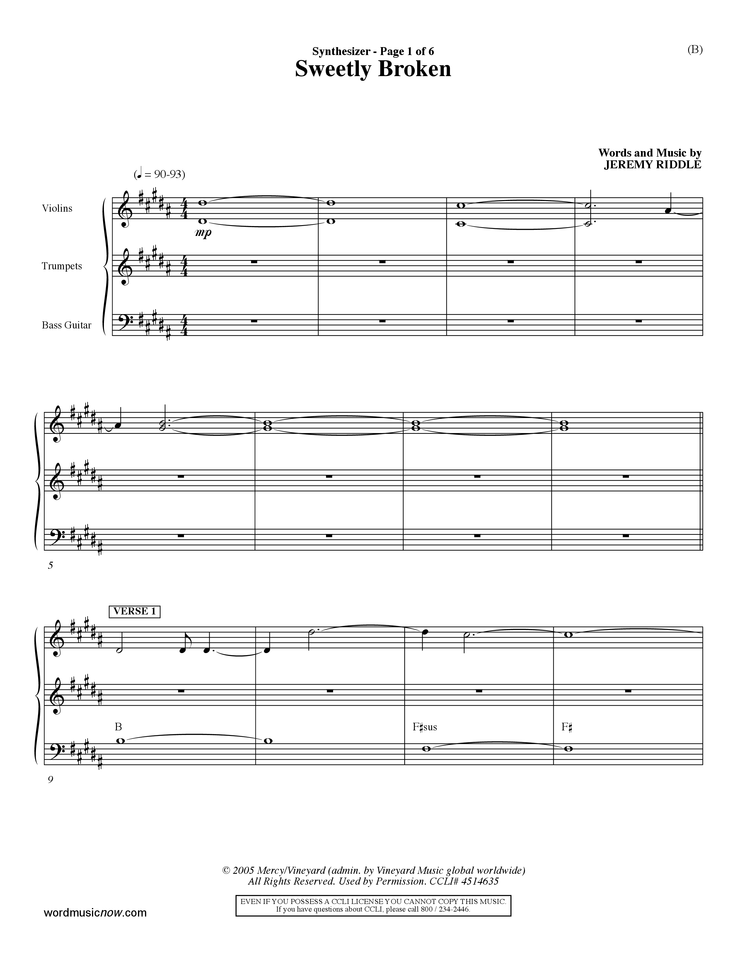 Sweetly Broken (Choral Anthem SATB) Synth (Word Music Choral / Arr. Jeremy Riddle)