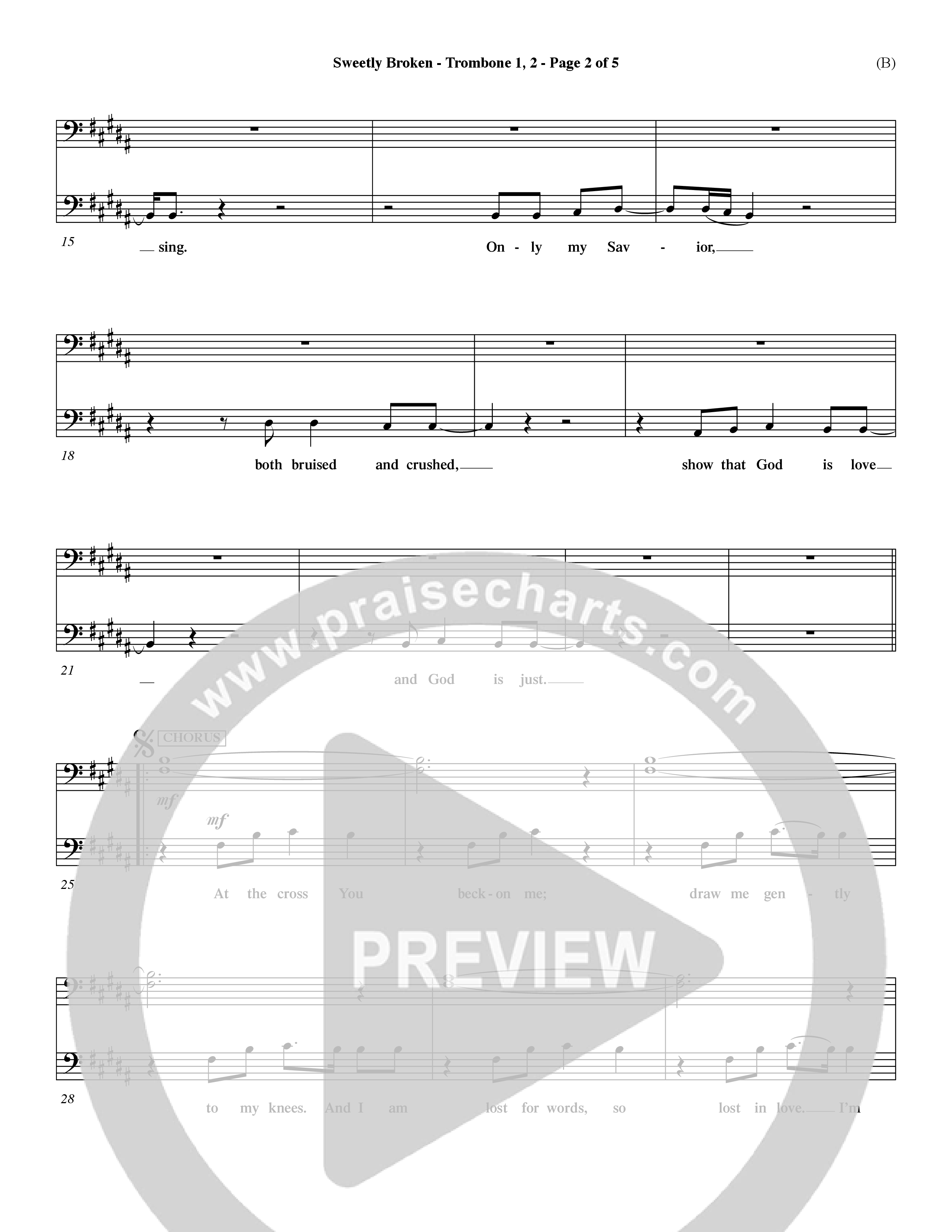 Sweetly Broken (Choral Anthem SATB) Trombone 1/2 (Word Music Choral / Arr. Jeremy Riddle)