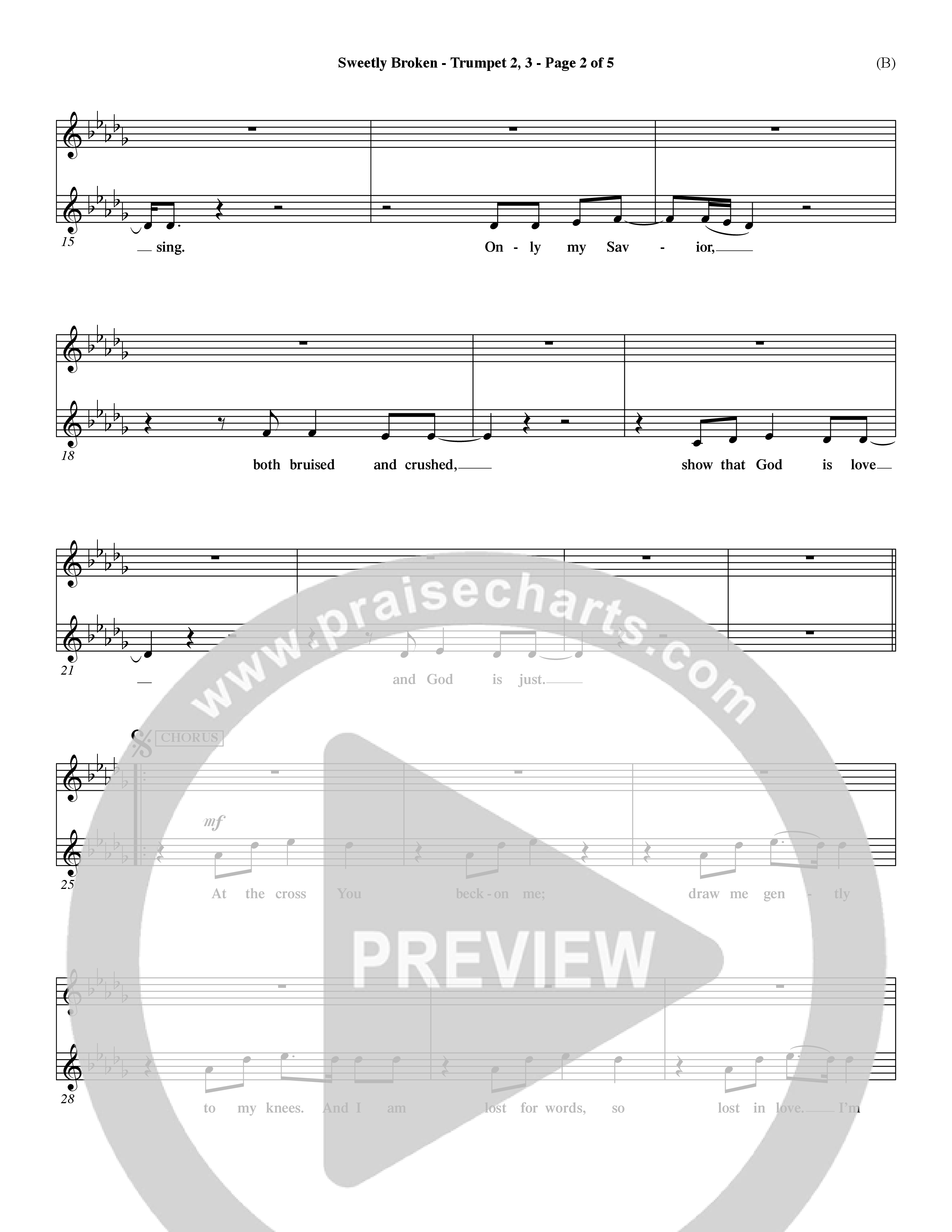Sweetly Broken (Choral Anthem SATB) Trumpet 2/3 (Word Music Choral / Arr. Jeremy Riddle)