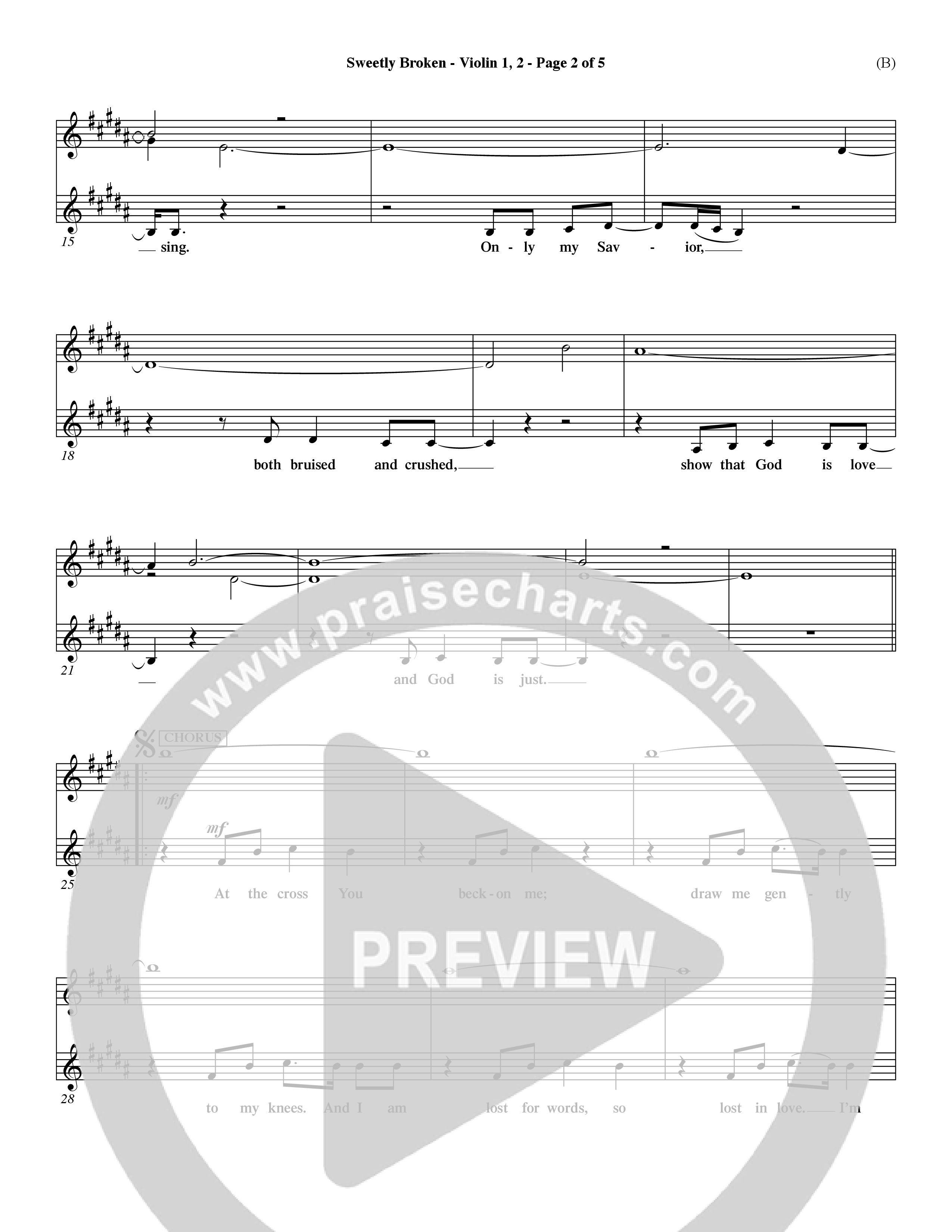 Sweetly Broken (Choral Anthem SATB) Violin 1/2 (Word Music Choral / Arr. Jeremy Riddle)