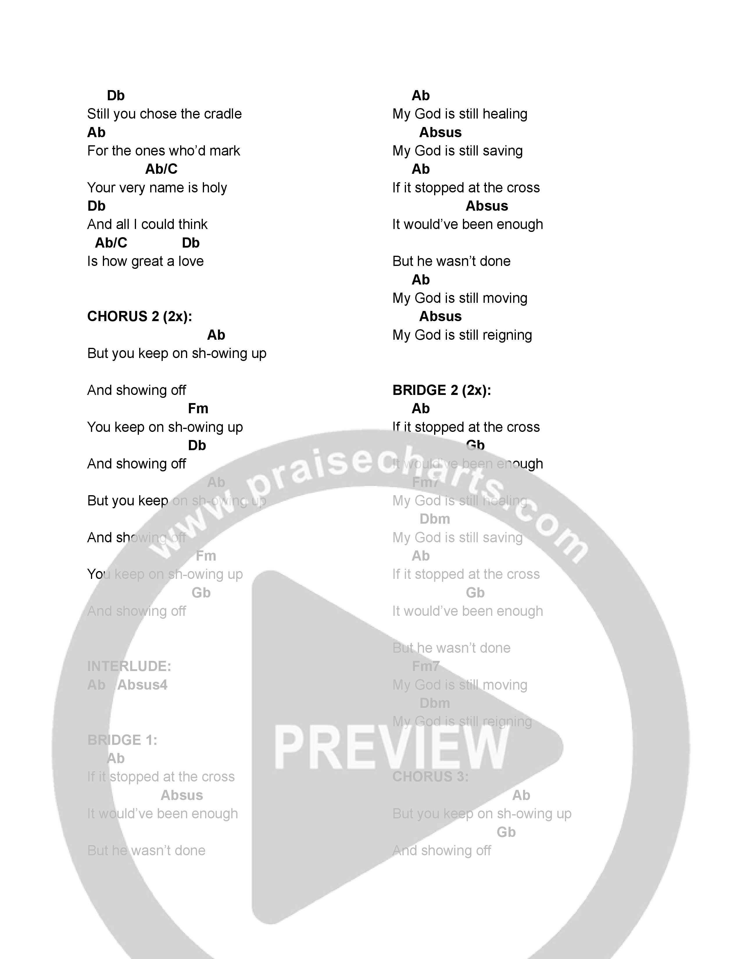 Showing Up and Showing Off Chord Chart (CBC Worship)