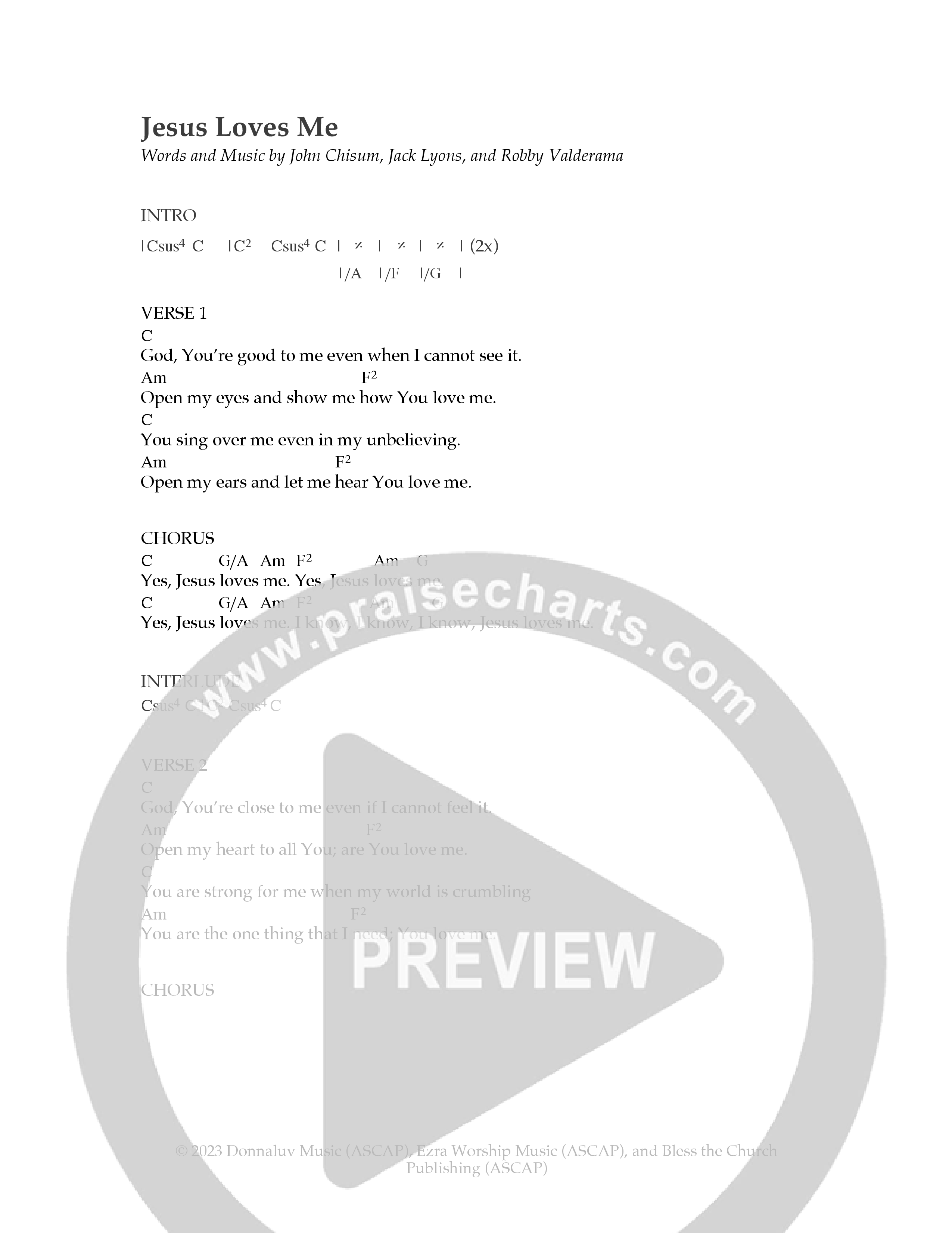 Jesus Loves Me Chord Chart (Ezra Worship Initiative)