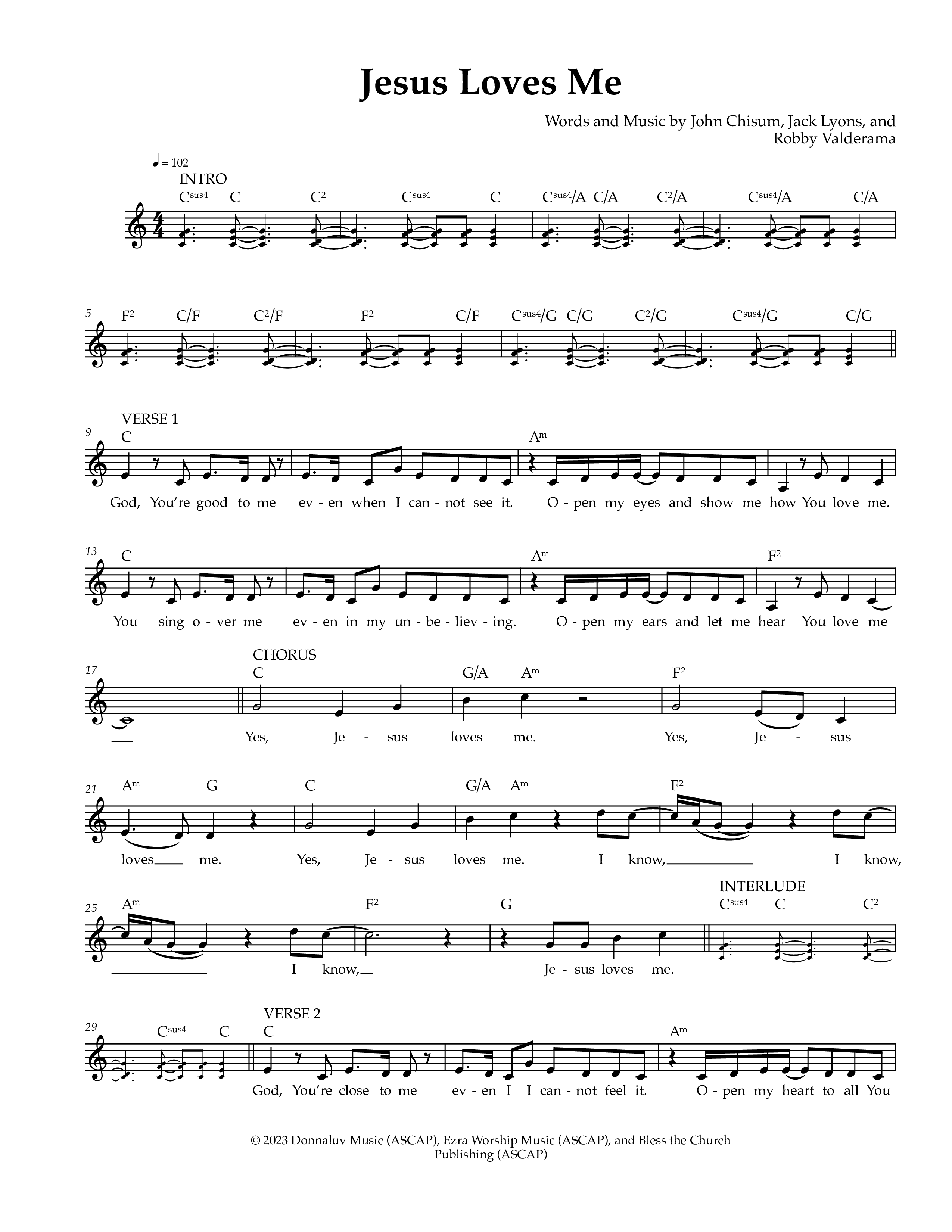 Jesus Loves Me Lead Sheet Melody (Ezra Worship Initiative)