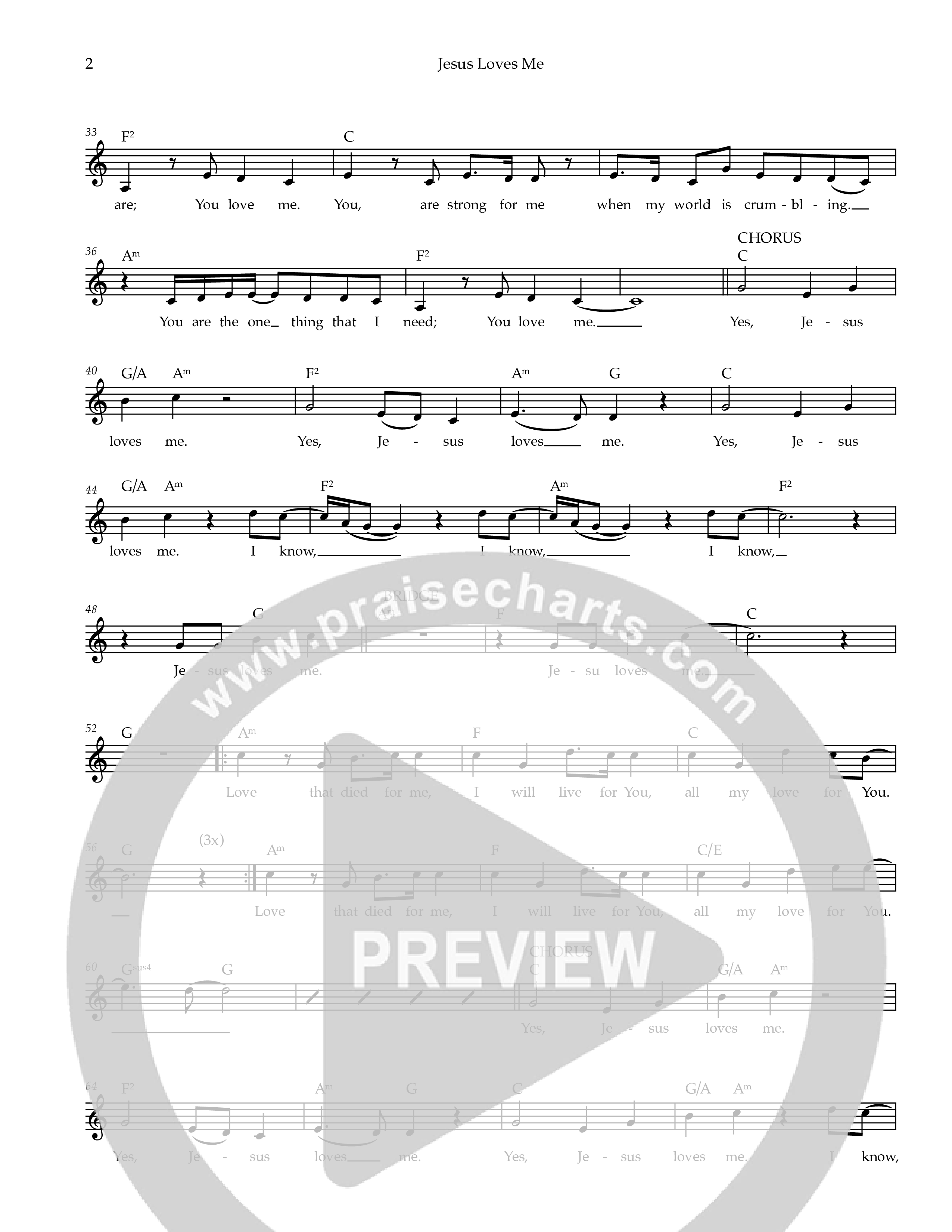 Jesus Loves Me Lead Sheet Melody (Ezra Worship Initiative)