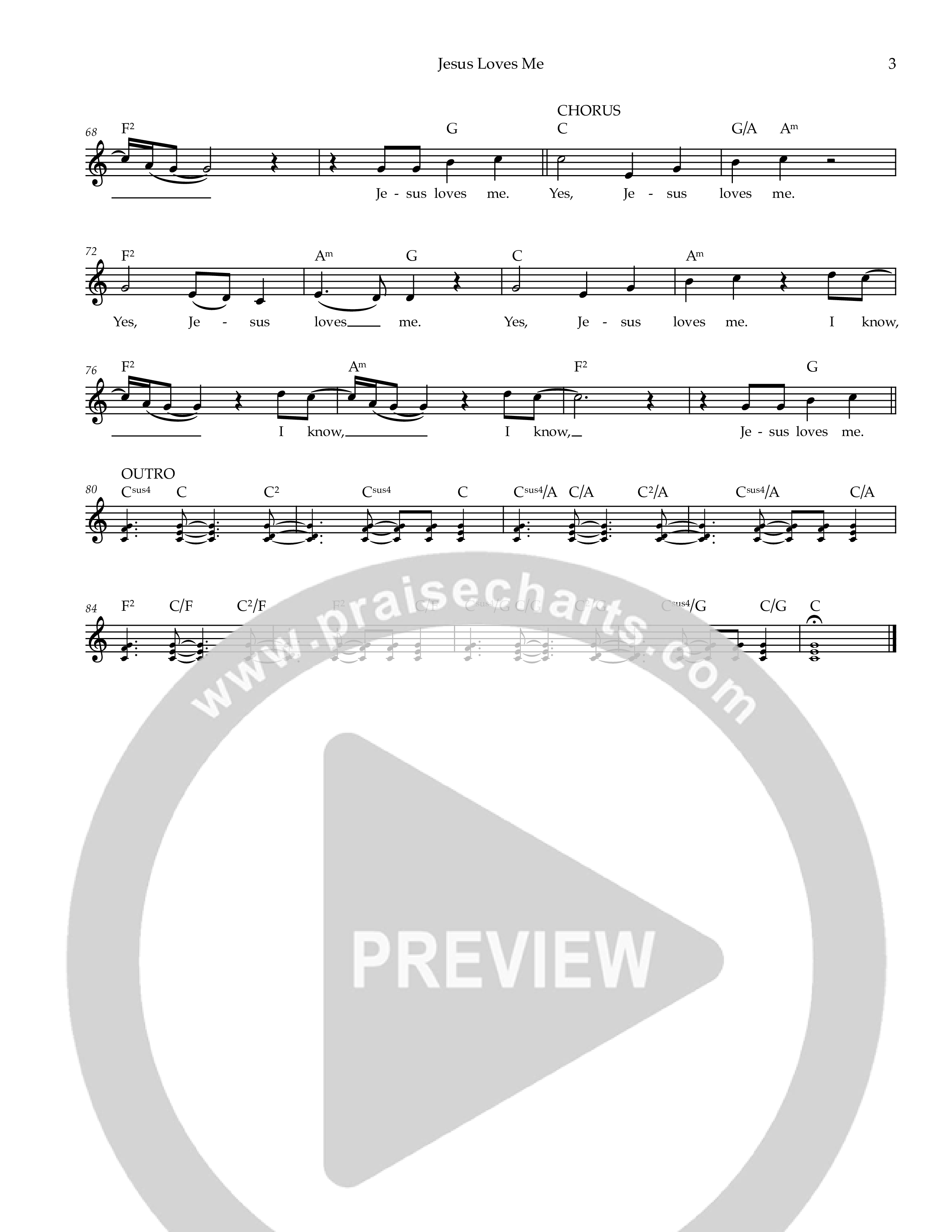 Jesus Loves Me Lead Sheet Melody (Ezra Worship Initiative)