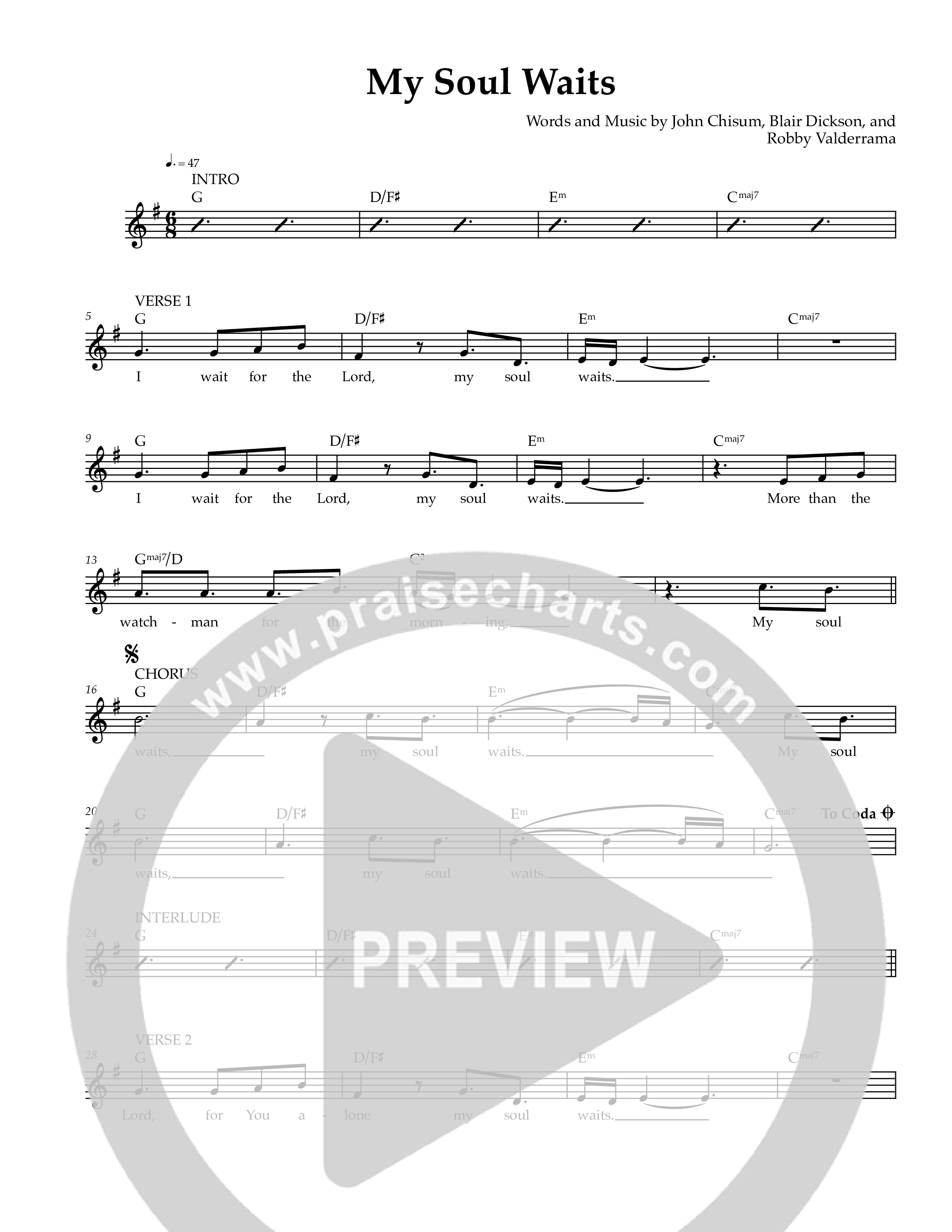 My Soul Waits Lead Sheet Melody (Ezra Worship Initiative)