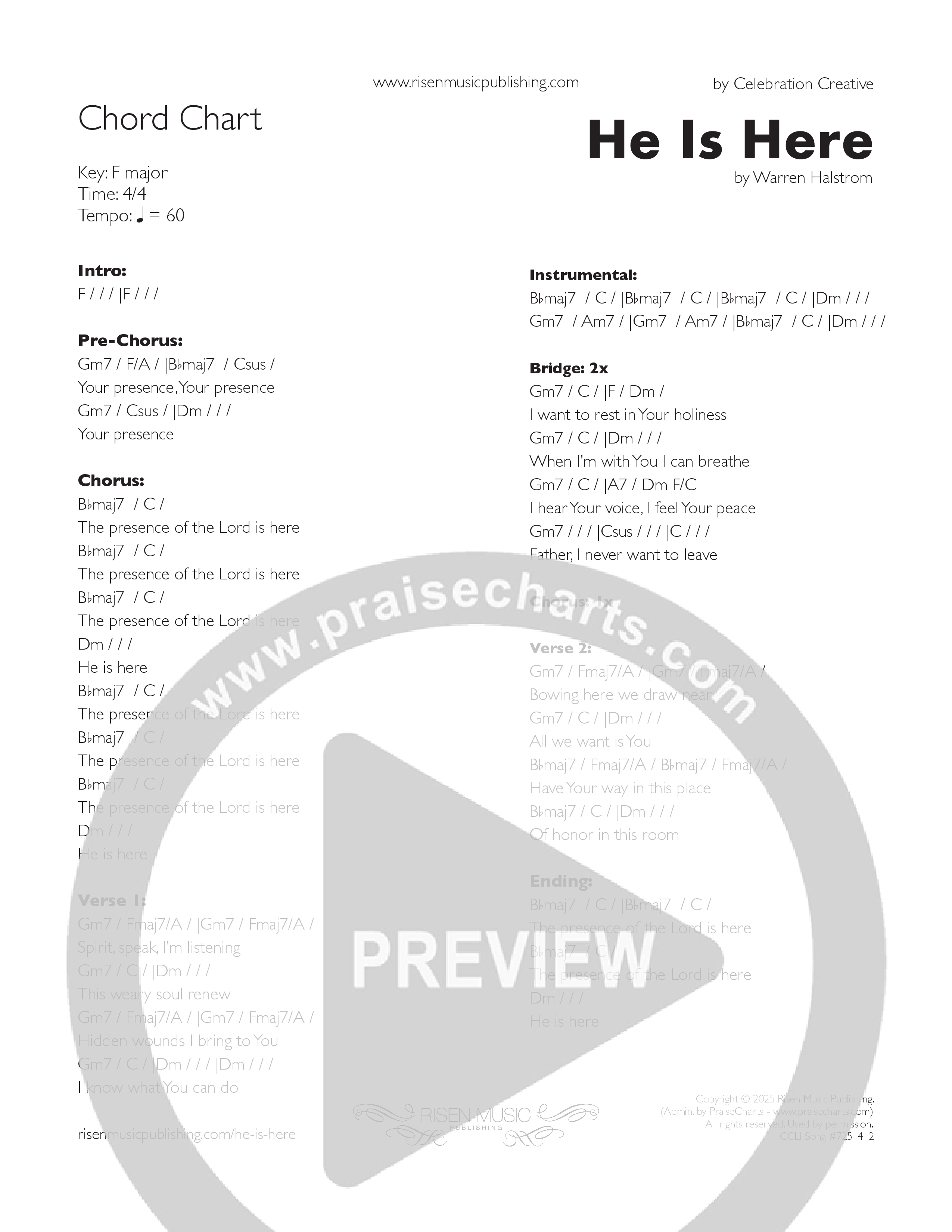 He Is Here Chord Chart (Celebration Creative)