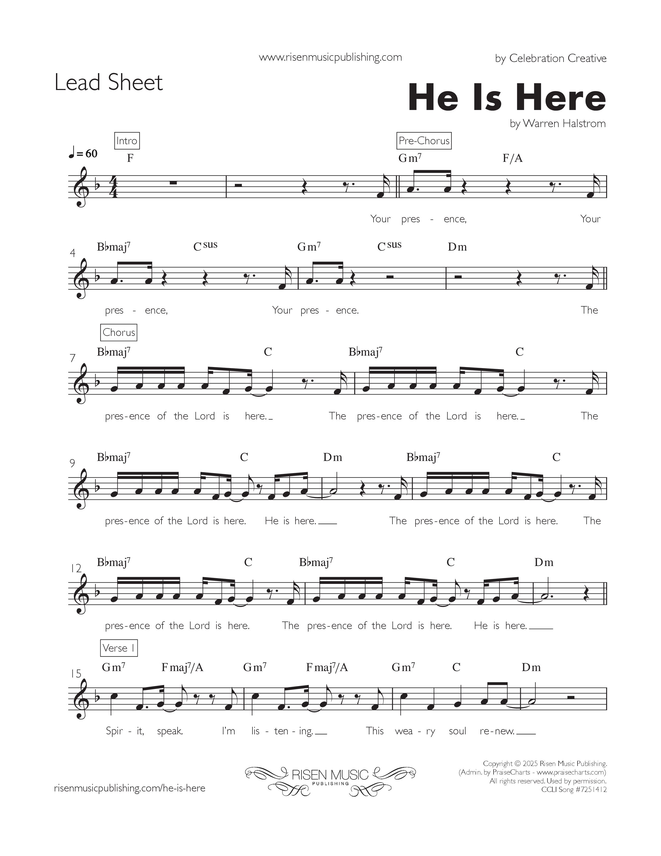 He Is Here Lead Sheet (SAT) (Celebration Creative)