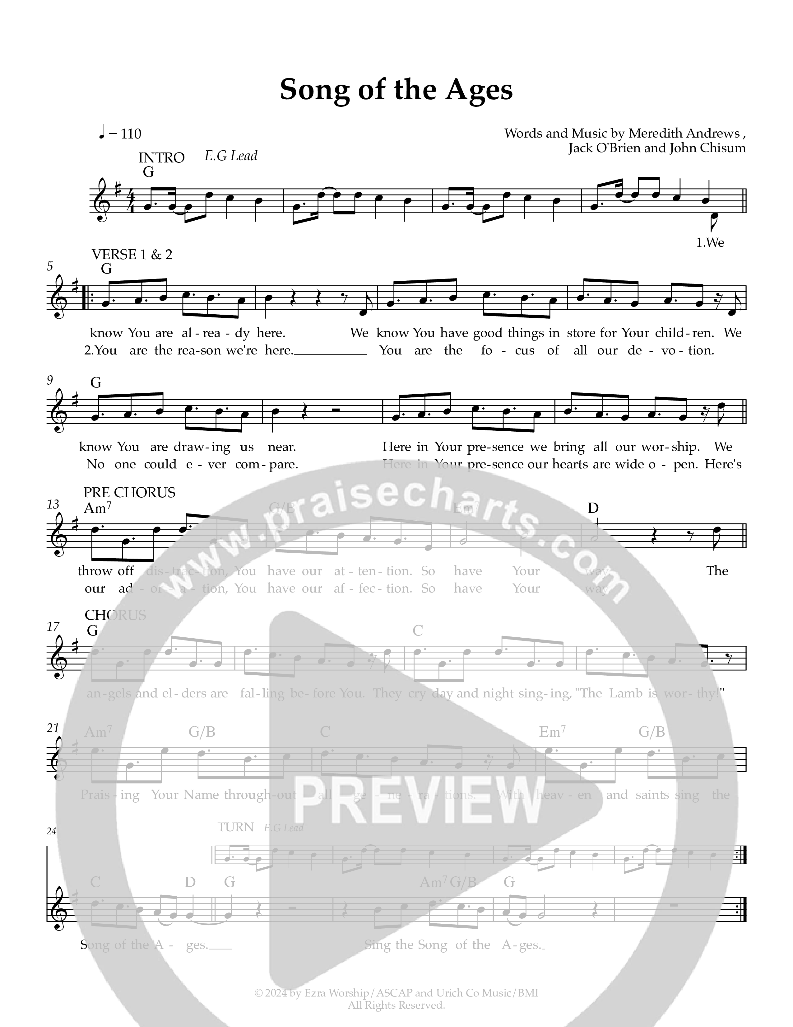 Song Of The Ages Lead Sheet Melody (Ezra Worship Initiative)