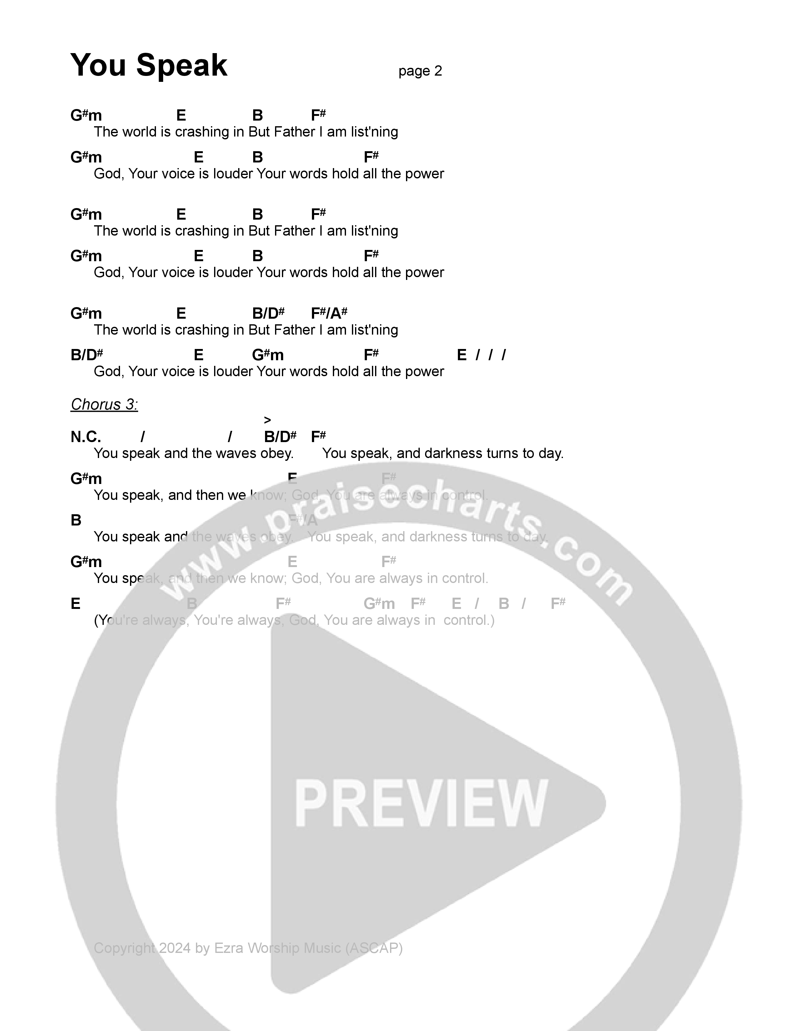 You Speak Chord Chart (Ezra Worship Initiative)