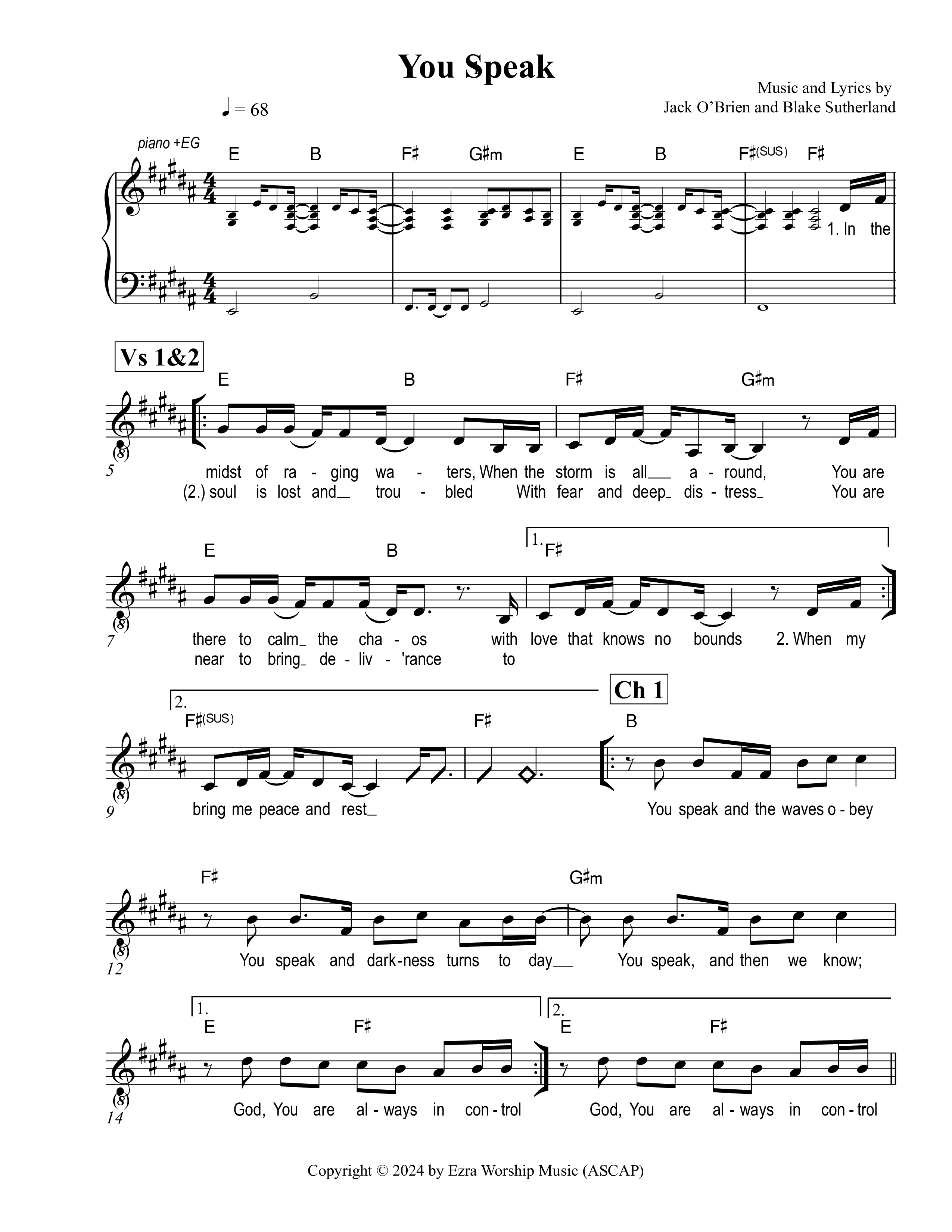 You Speak Lead Sheet Melody (Ezra Worship Initiative)