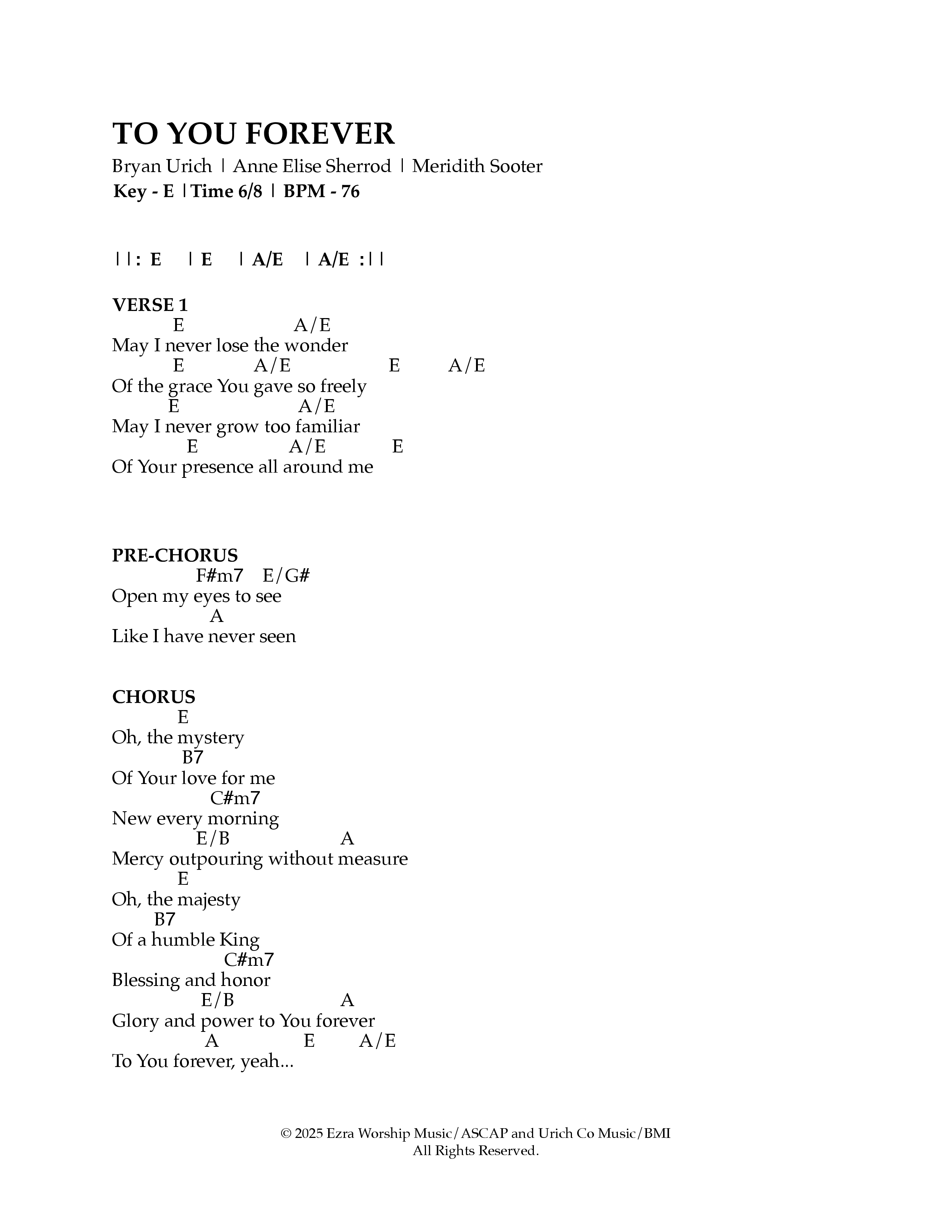 To You Forever Chord Chart (Ezra Worship Initiative)