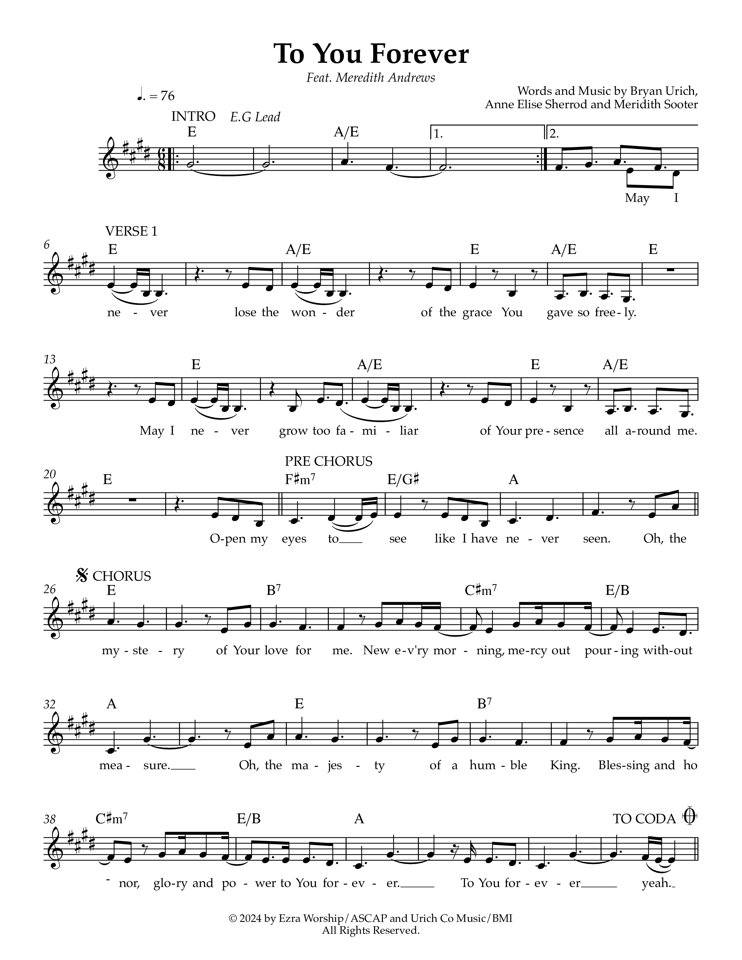 To You Forever Lead Sheet Melody (Ezra Worship Initiative)