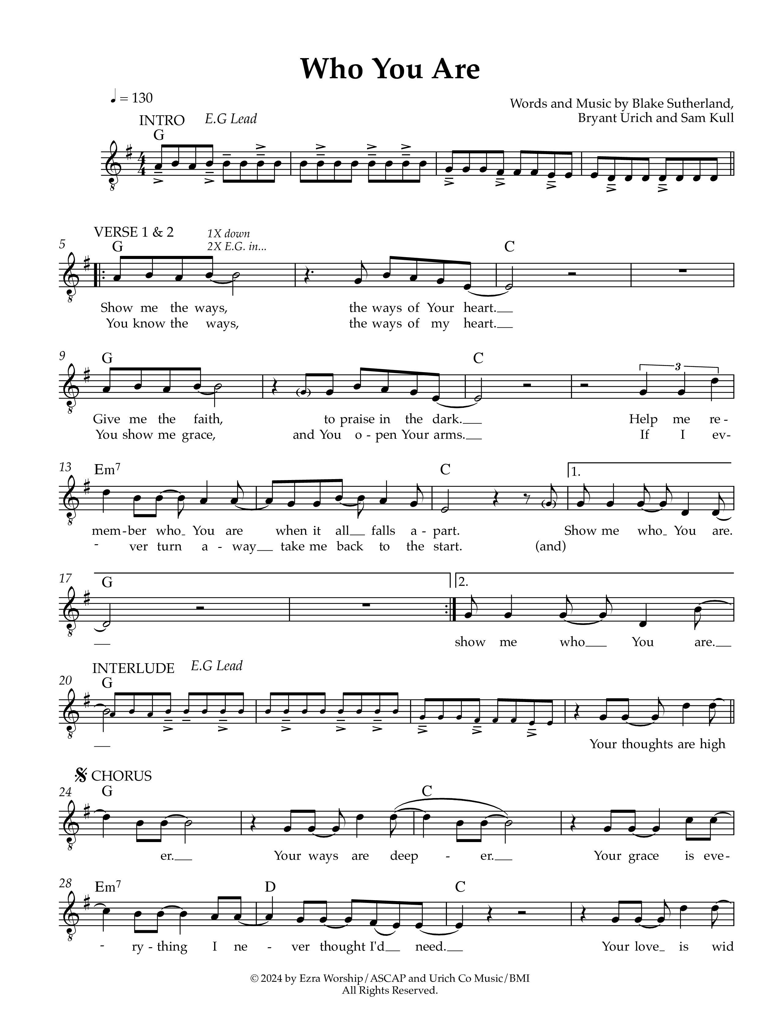 Who You Are Lead Sheet Melody (Ezra Worship Initiative)