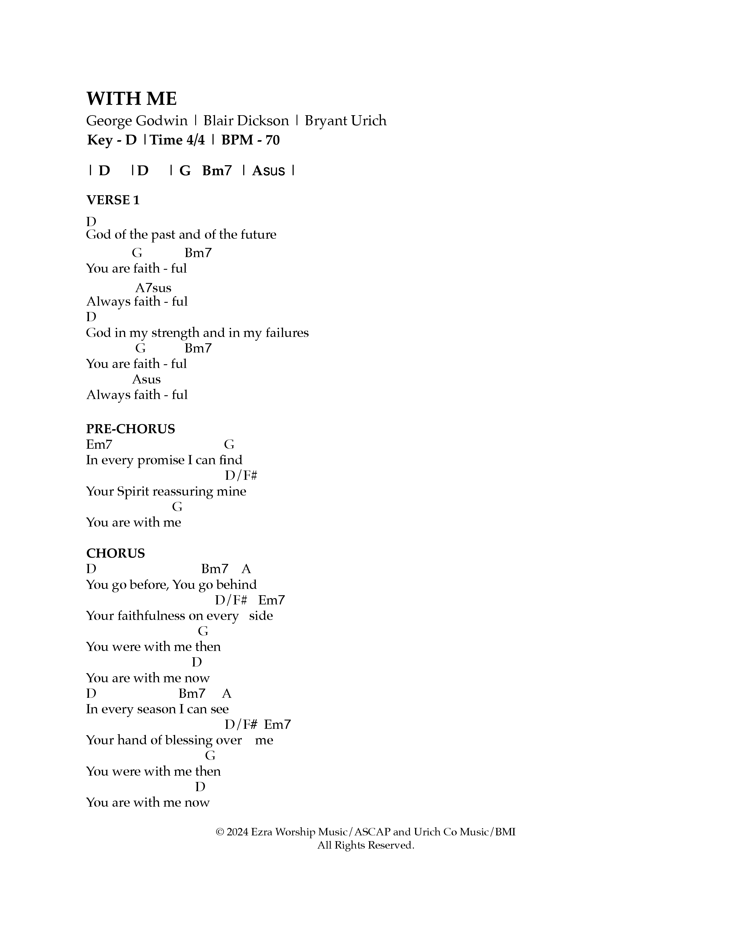 With Me Chord Chart (Ezra Worship Initiative)