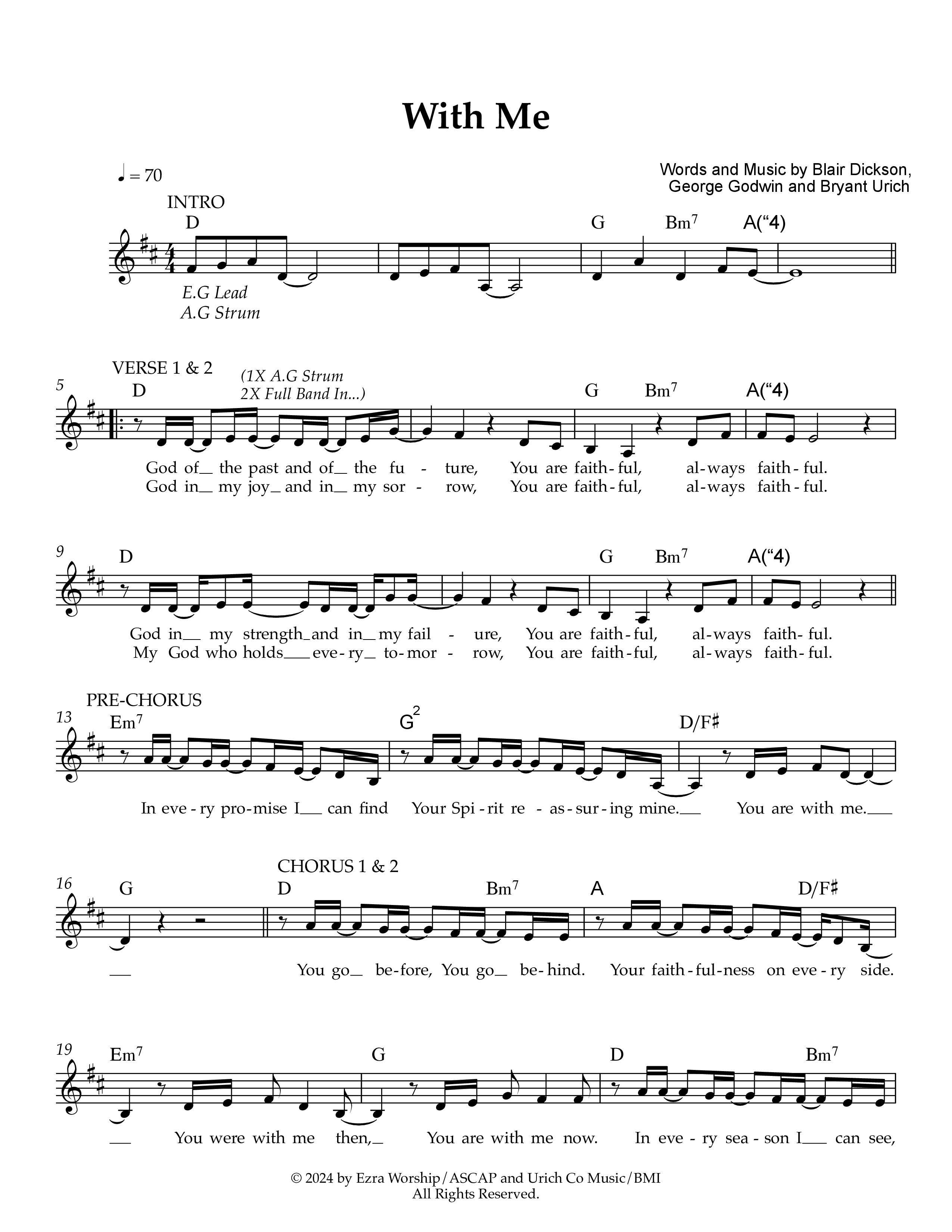 With Me Lead Sheet Melody (Ezra Worship Initiative)