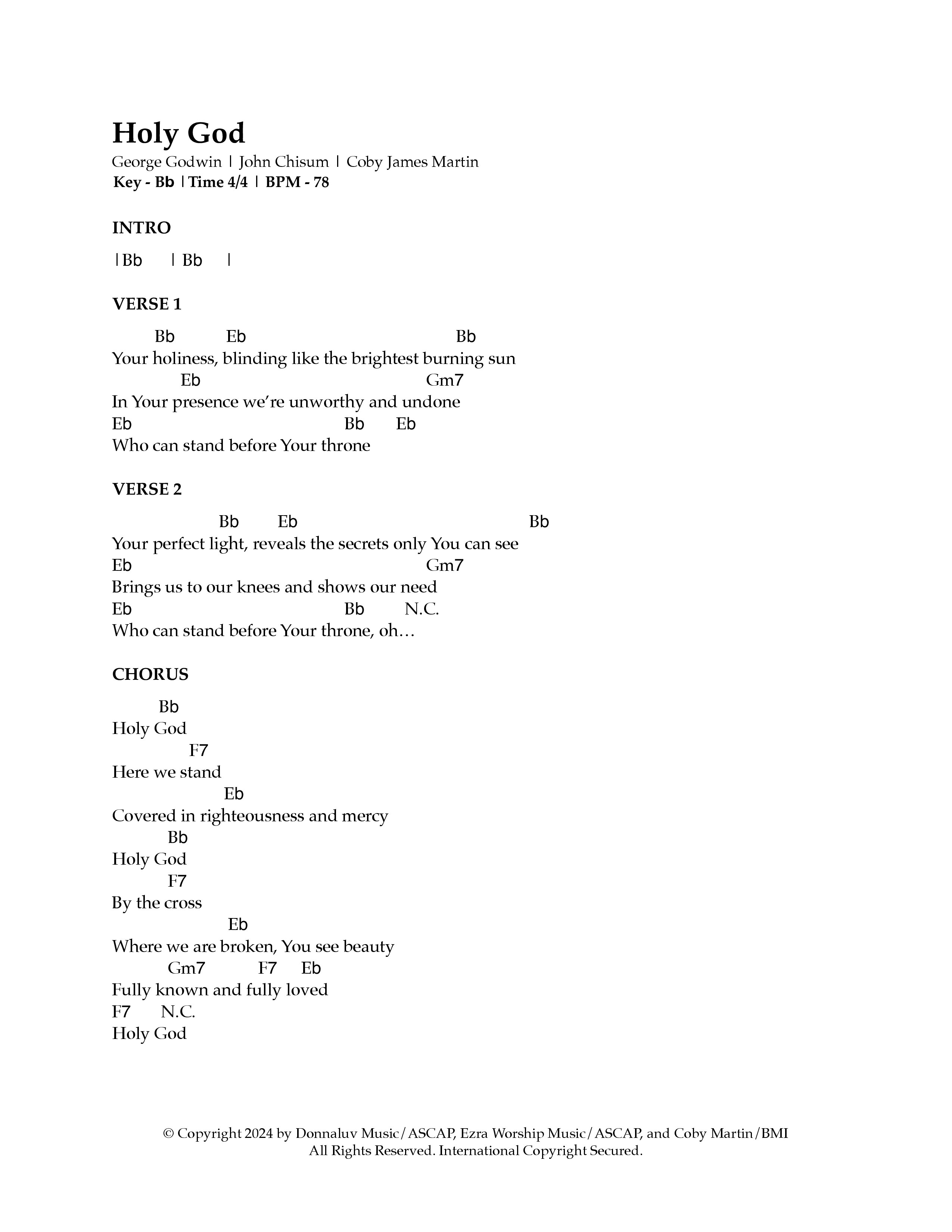 Holy God Chord Chart (Ezra Worship Initiative)