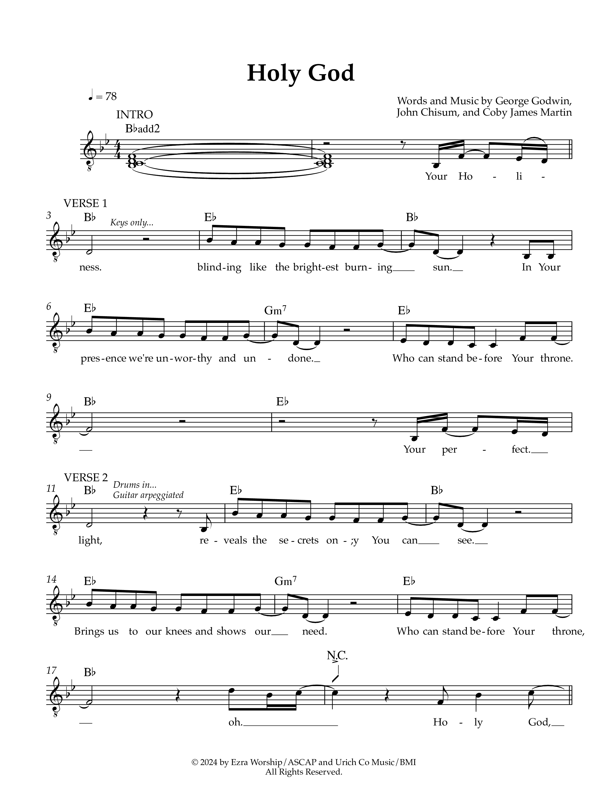Holy God Lead Sheet Melody (Ezra Worship Initiative)