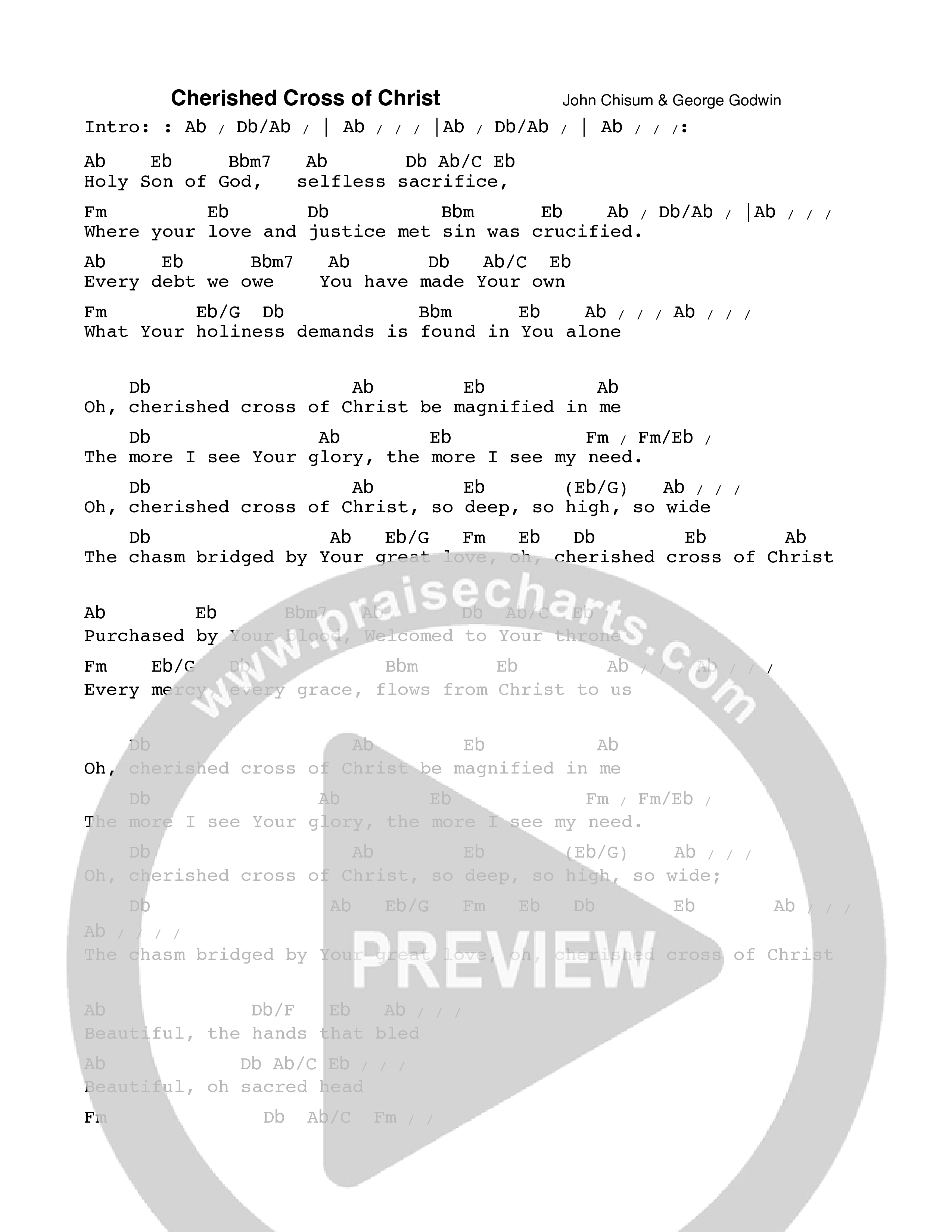 Cherished Cross Of Christ Chord Chart (Ezra Worship Initiative)