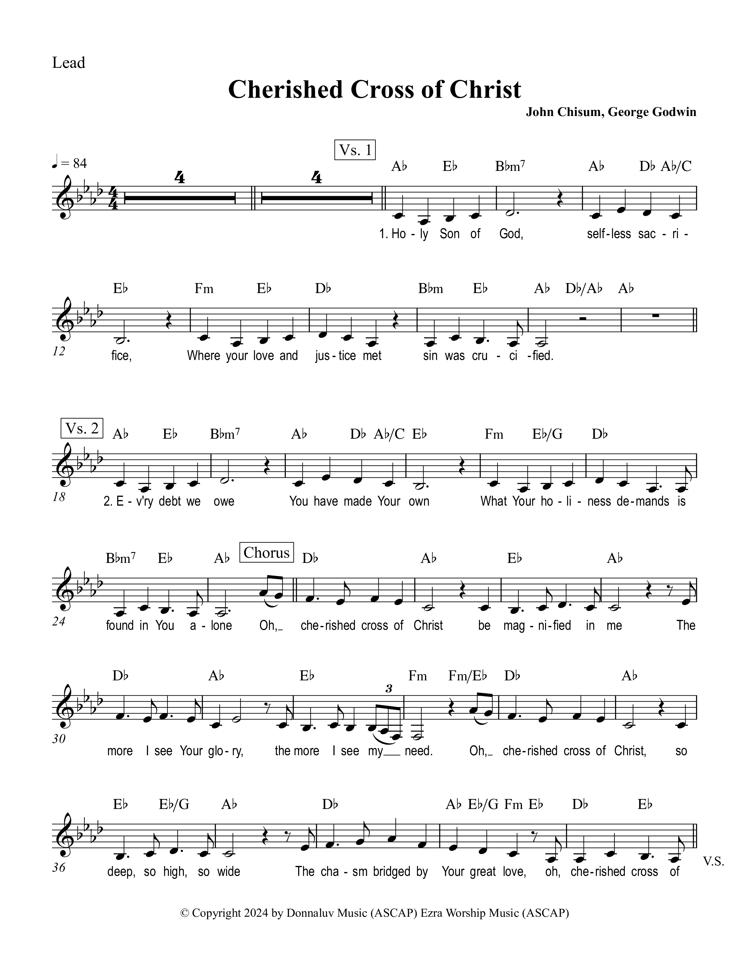 Cherished Cross Of Christ Lead Sheet Melody (Ezra Worship Initiative)