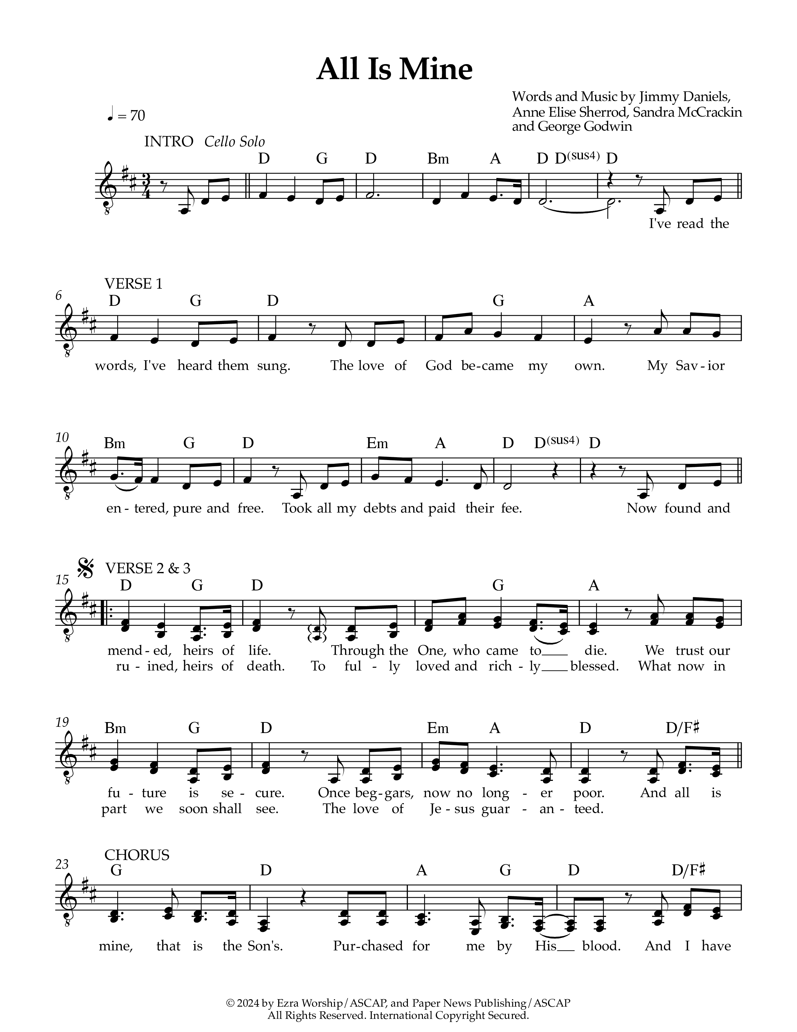 All Is Mine Lead Sheet (SAT) (Ezra Worship Initiative)
