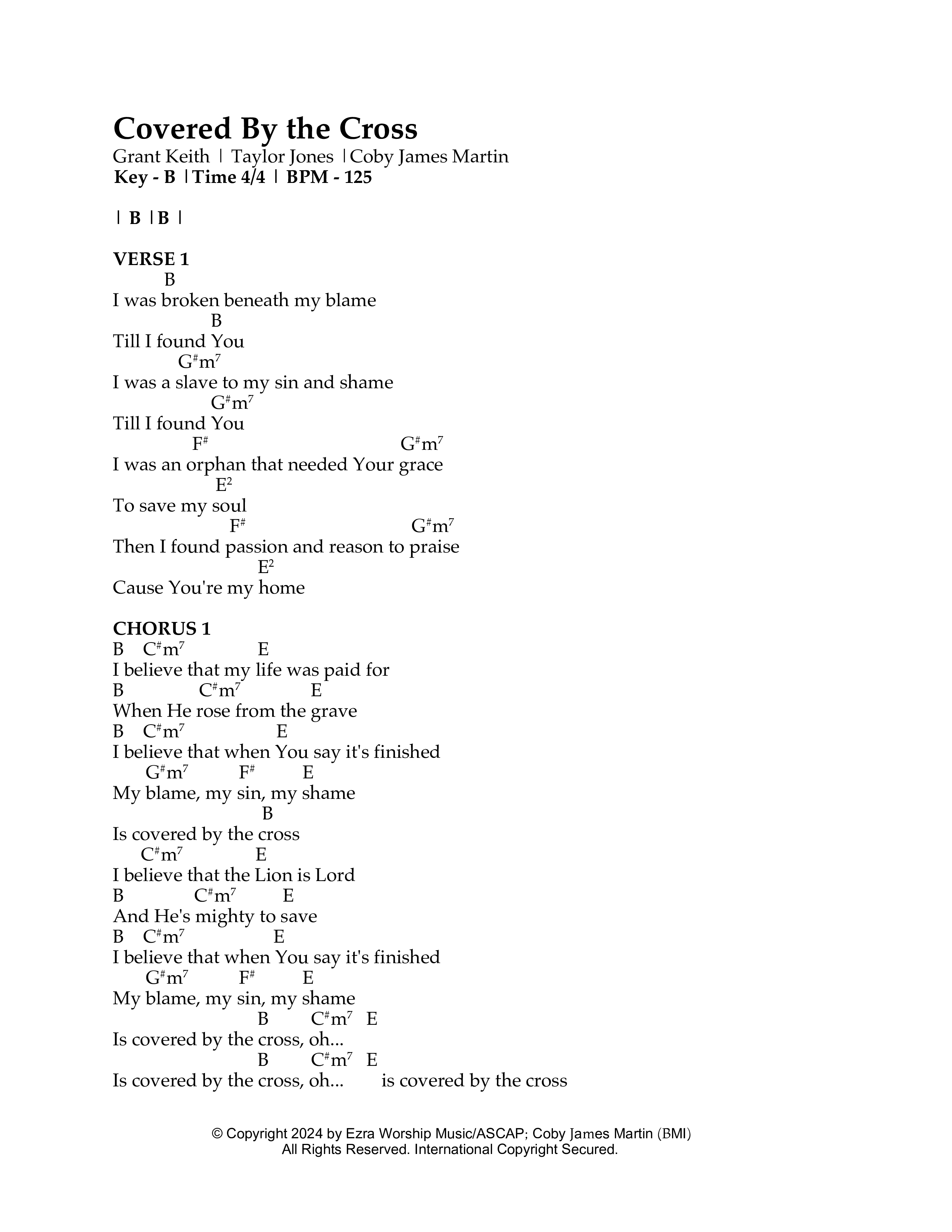 Covered By The Cross Chord Chart (Ezra Worship Initiative)