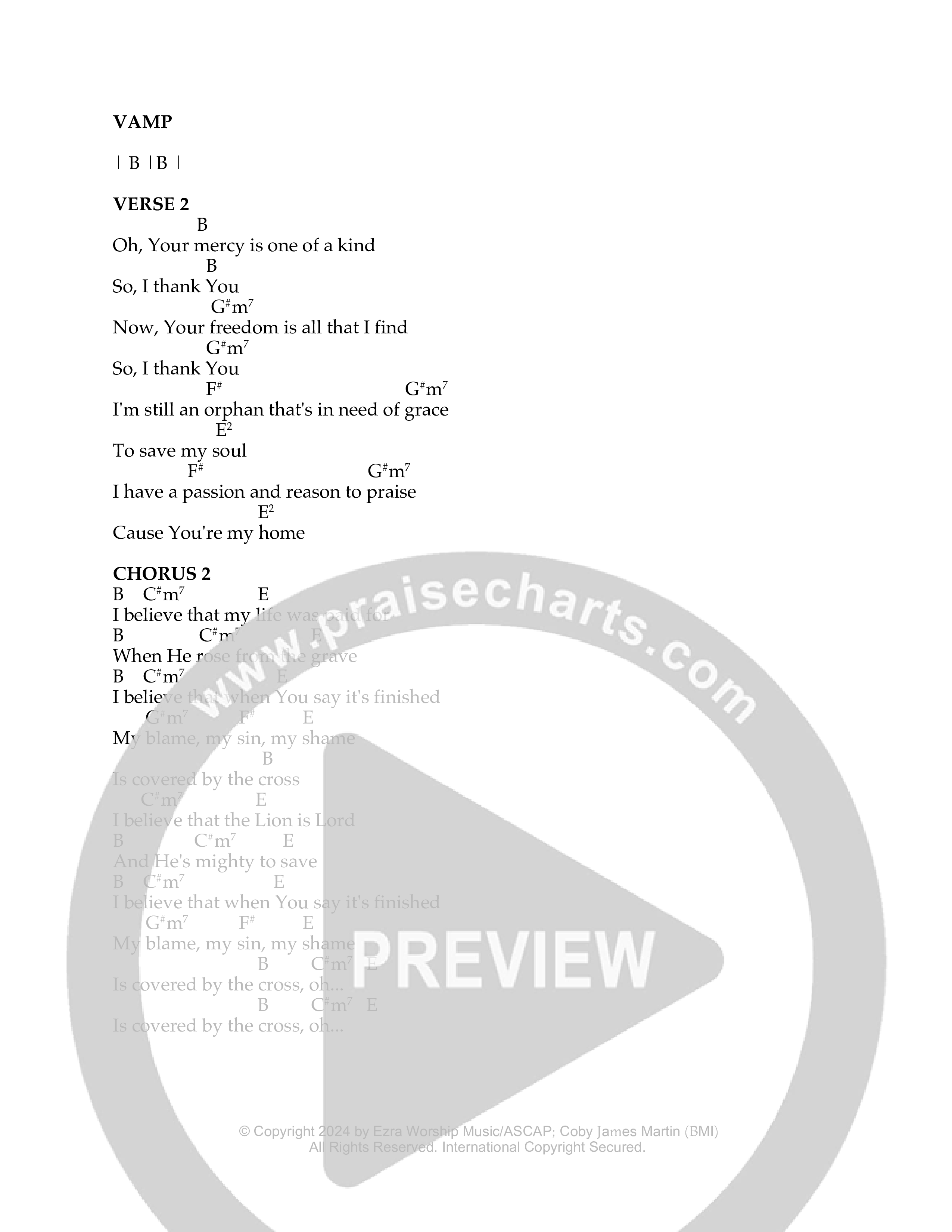 Covered By The Cross Chord Chart (Ezra Worship Initiative)