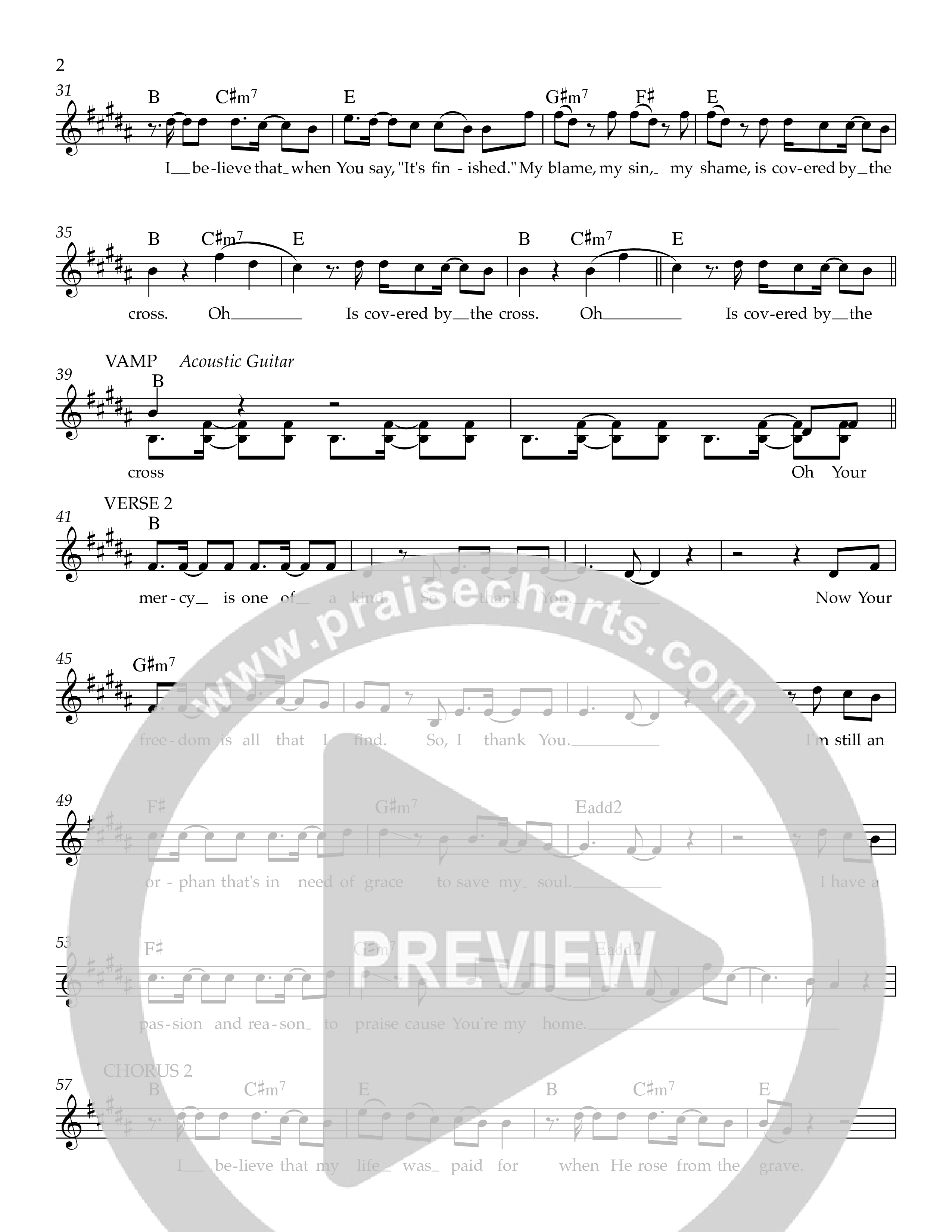 Covered By The Cross Lead Sheet Melody (Ezra Worship Initiative)