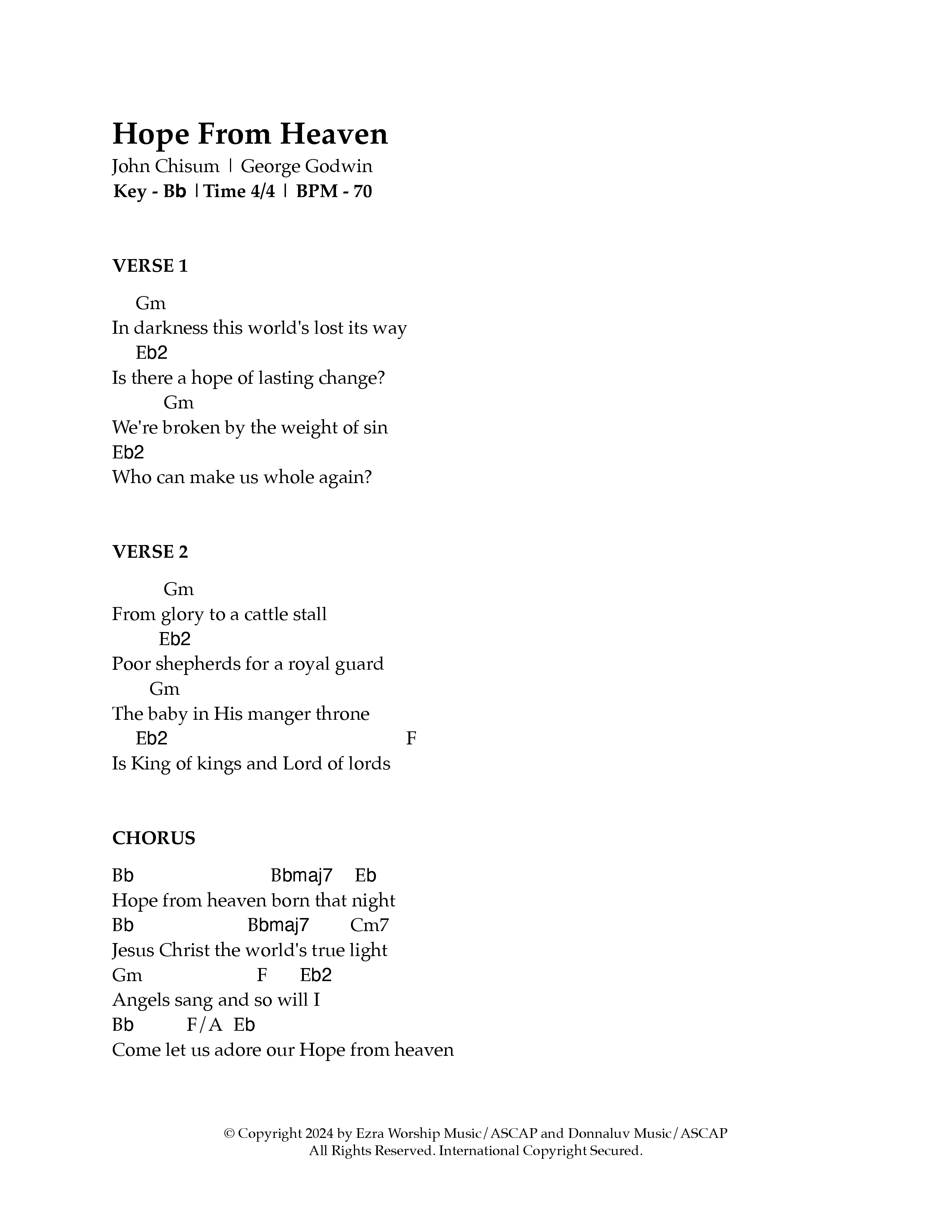 Hope From Heaven Chord Chart (Ezra Worship Initiative)