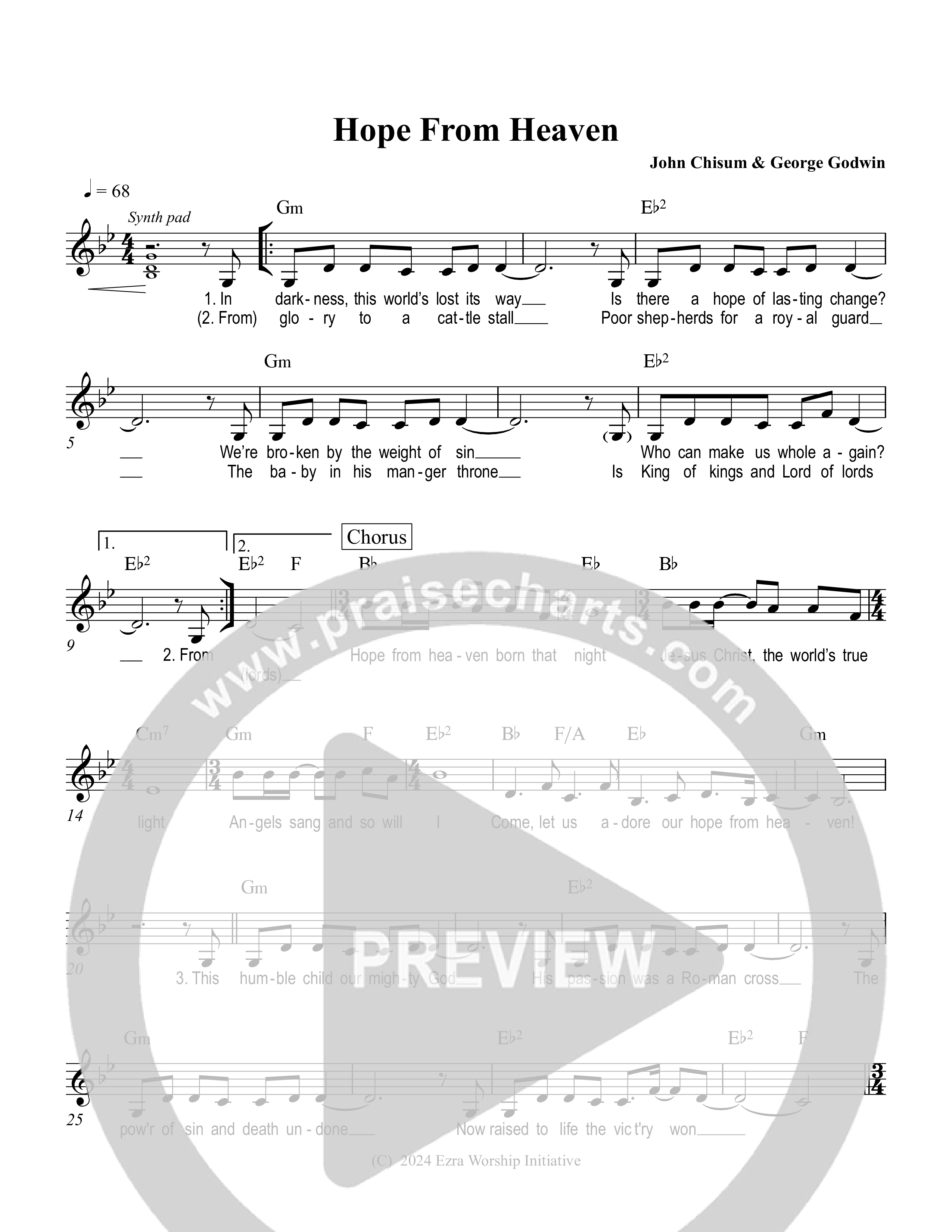 Hope From Heaven Lead Sheet Melody (Ezra Worship Initiative)