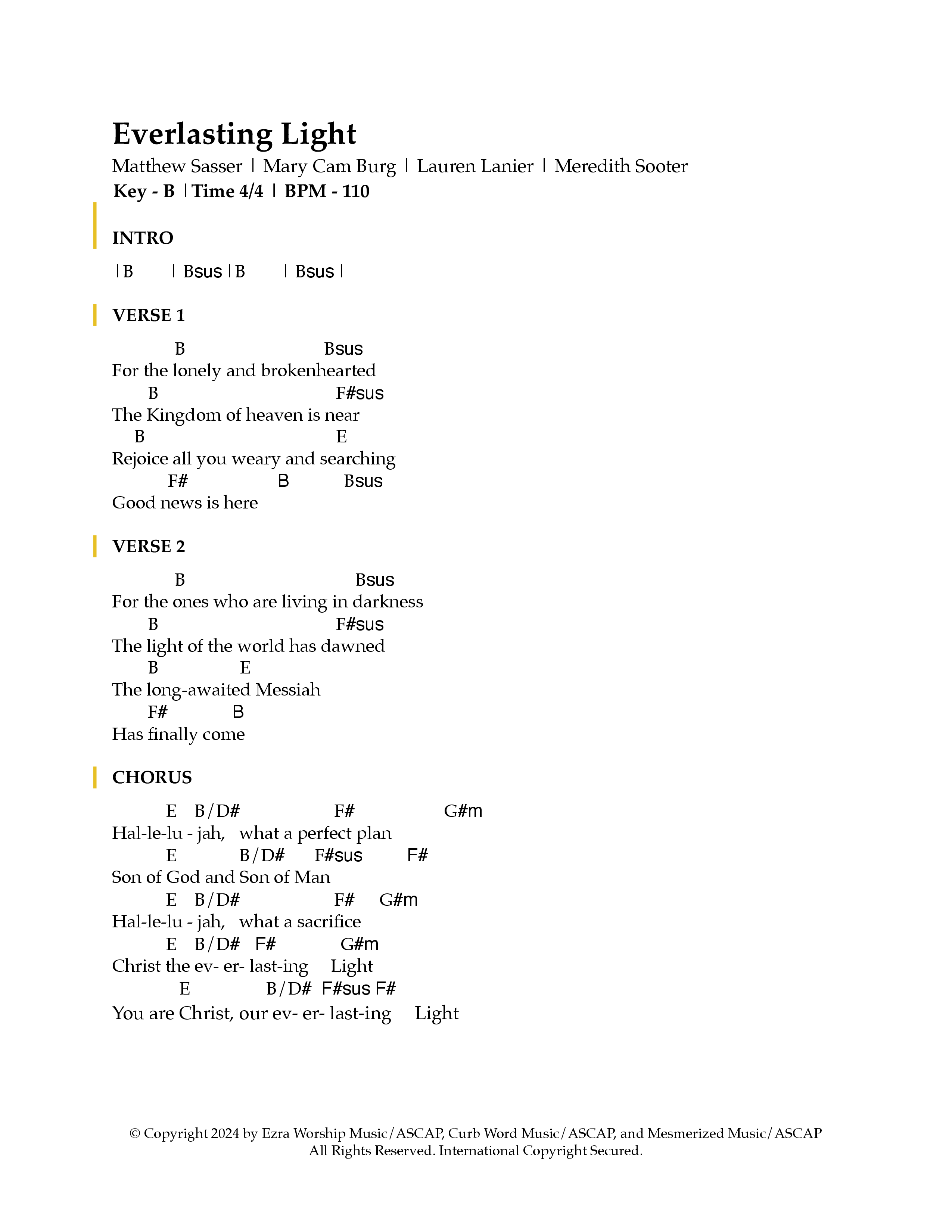 Everlasting Light Chord Chart (Ezra Worship Initiative)