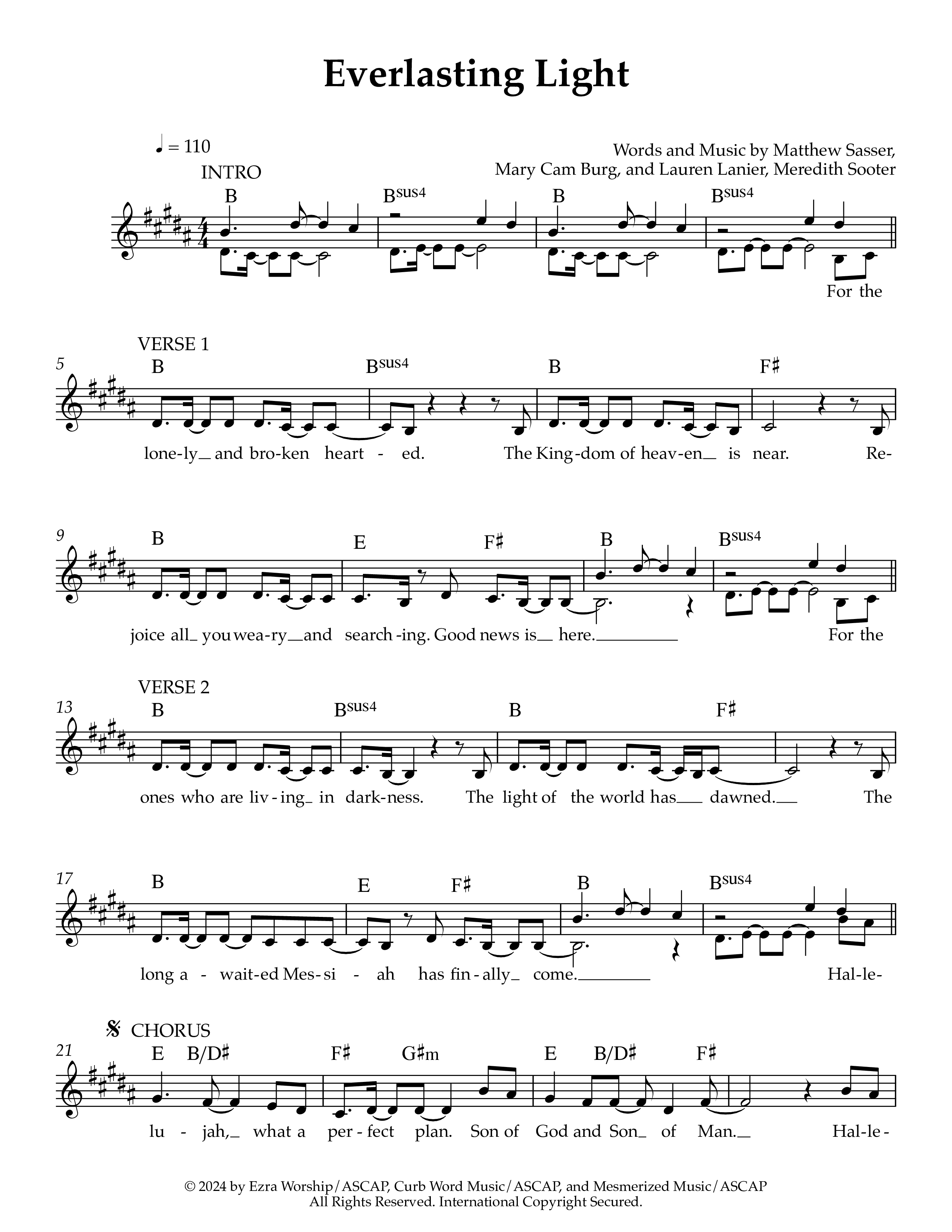 Everlasting Light Lead Sheet Melody (Ezra Worship Initiative)