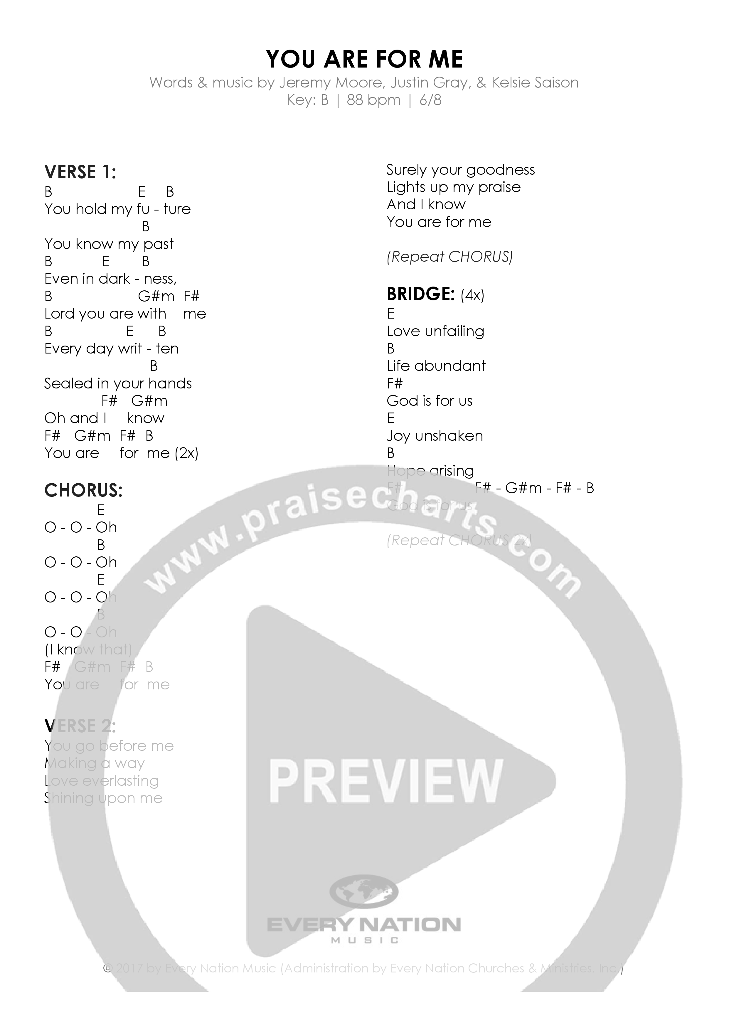 You Are For Me Chord Chart (Every Nation Music / Jeremy Moore)