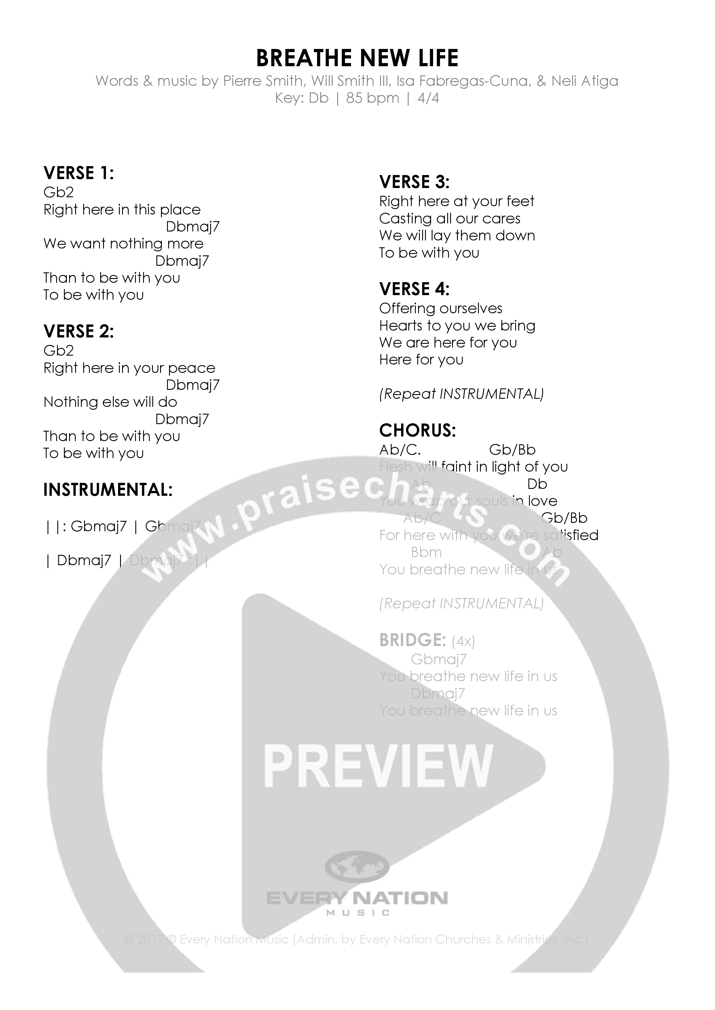 Breathe New Life Chord Chart (Every Nation Music)