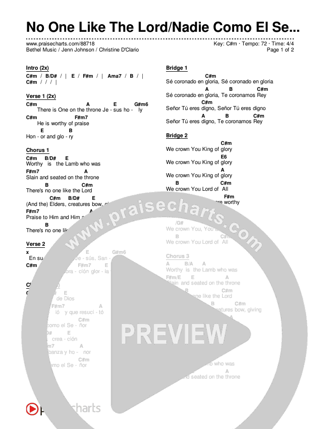 No One Like The Lord/Nadie Como El Señor (Live) Chords & Lyrics (Bethel Music / Jenn Johnson / Christine D'Clario)