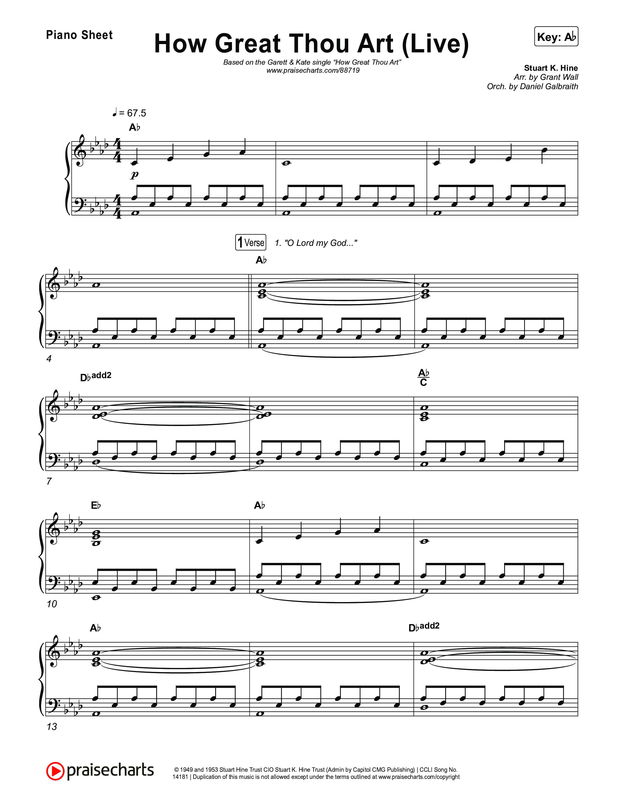 How Great Thou Art (Live) Piano Sheet (Bethel Music / Garett & Kate)