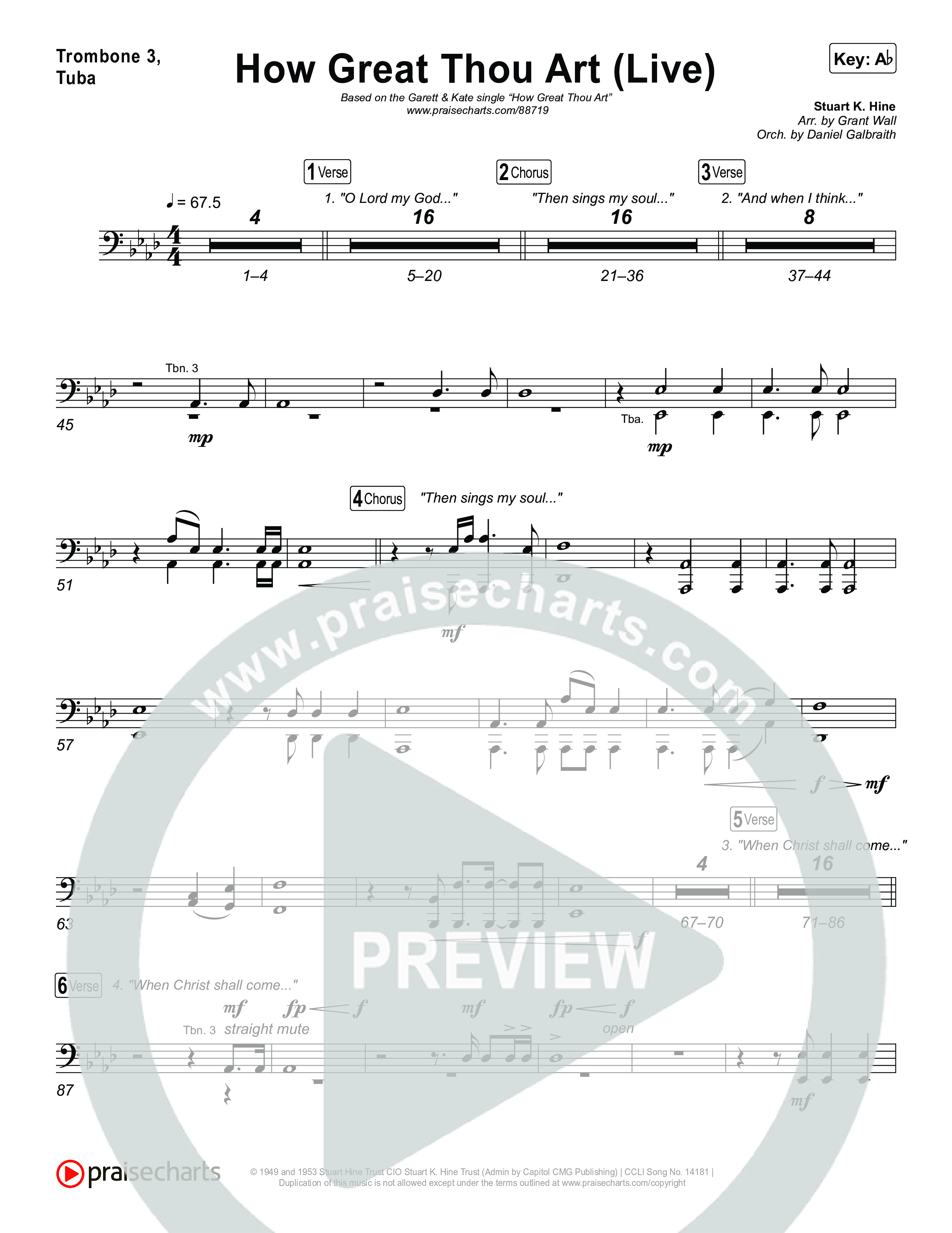 How Great Thou Art (Live) Trombone 3/Tuba (Bethel Music / Garett & Kate)