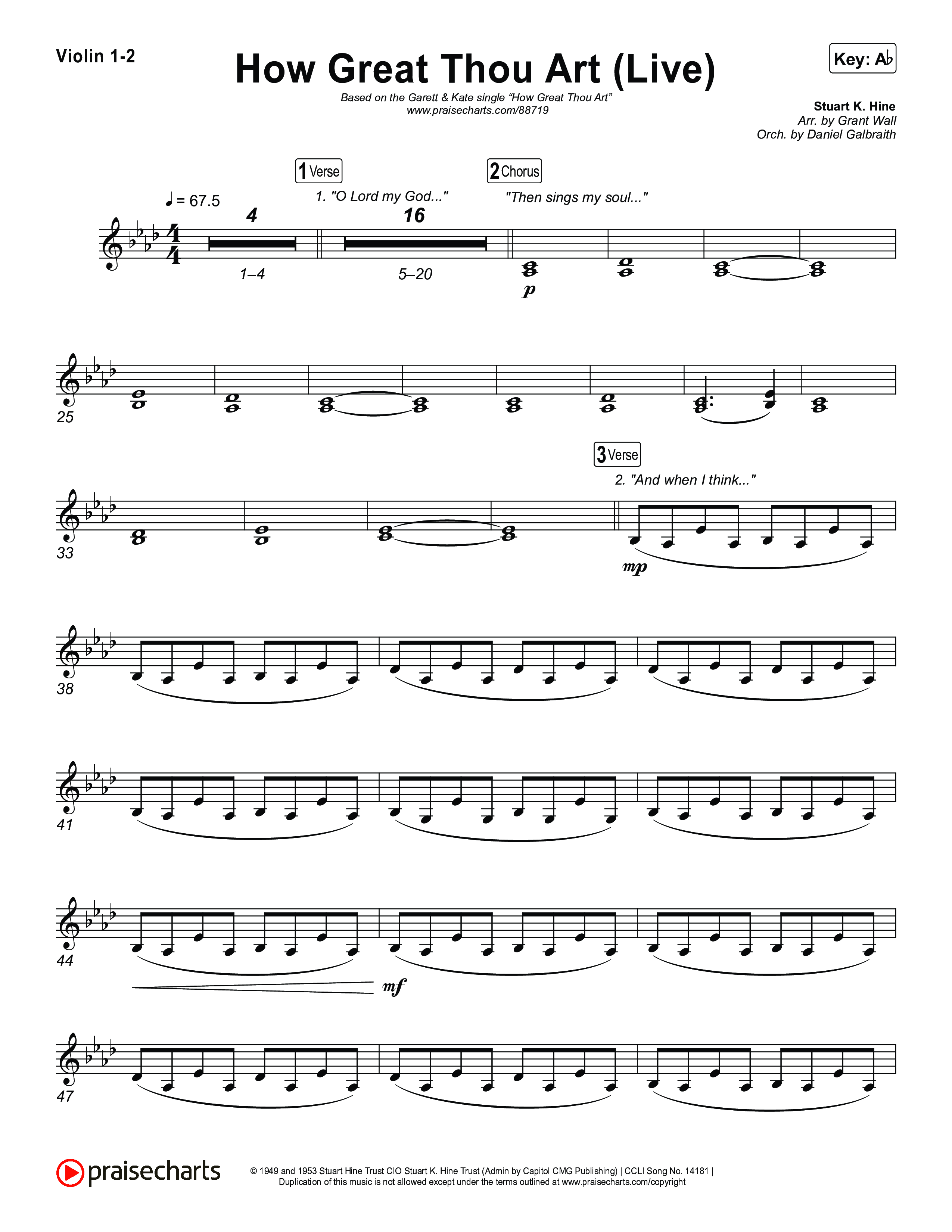 How Great Thou Art (Live) Violin 1,2 (Bethel Music / Garett & Kate)