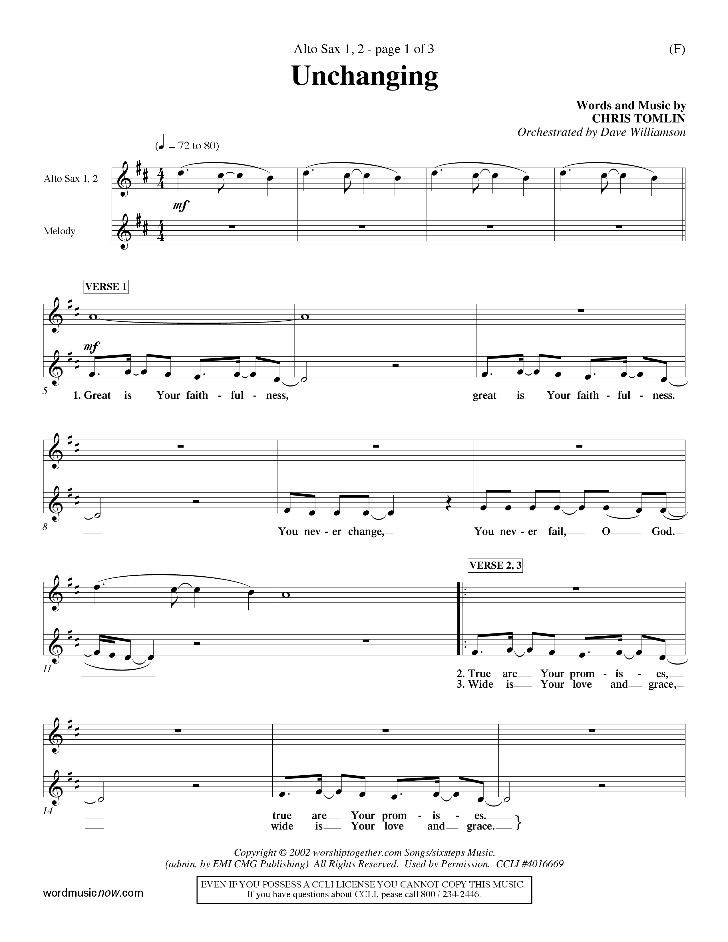 Unchanging (Choral Anthem SATB) Alto Sax (Word Music Choral / Orch. Dave Williamson)
