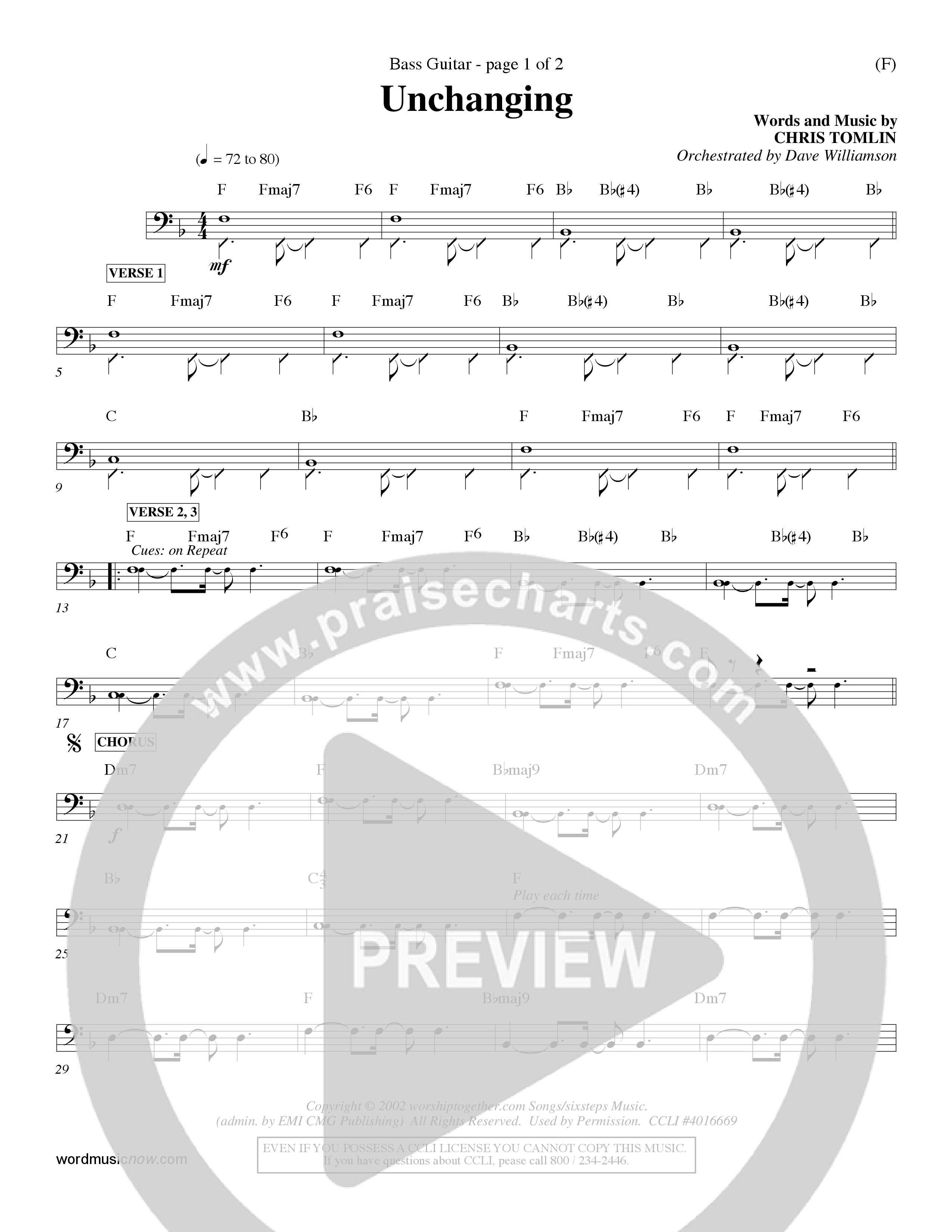 Unchanging (Choral Anthem SATB) Bass Guitar (Word Music Choral / Orch. Dave Williamson)