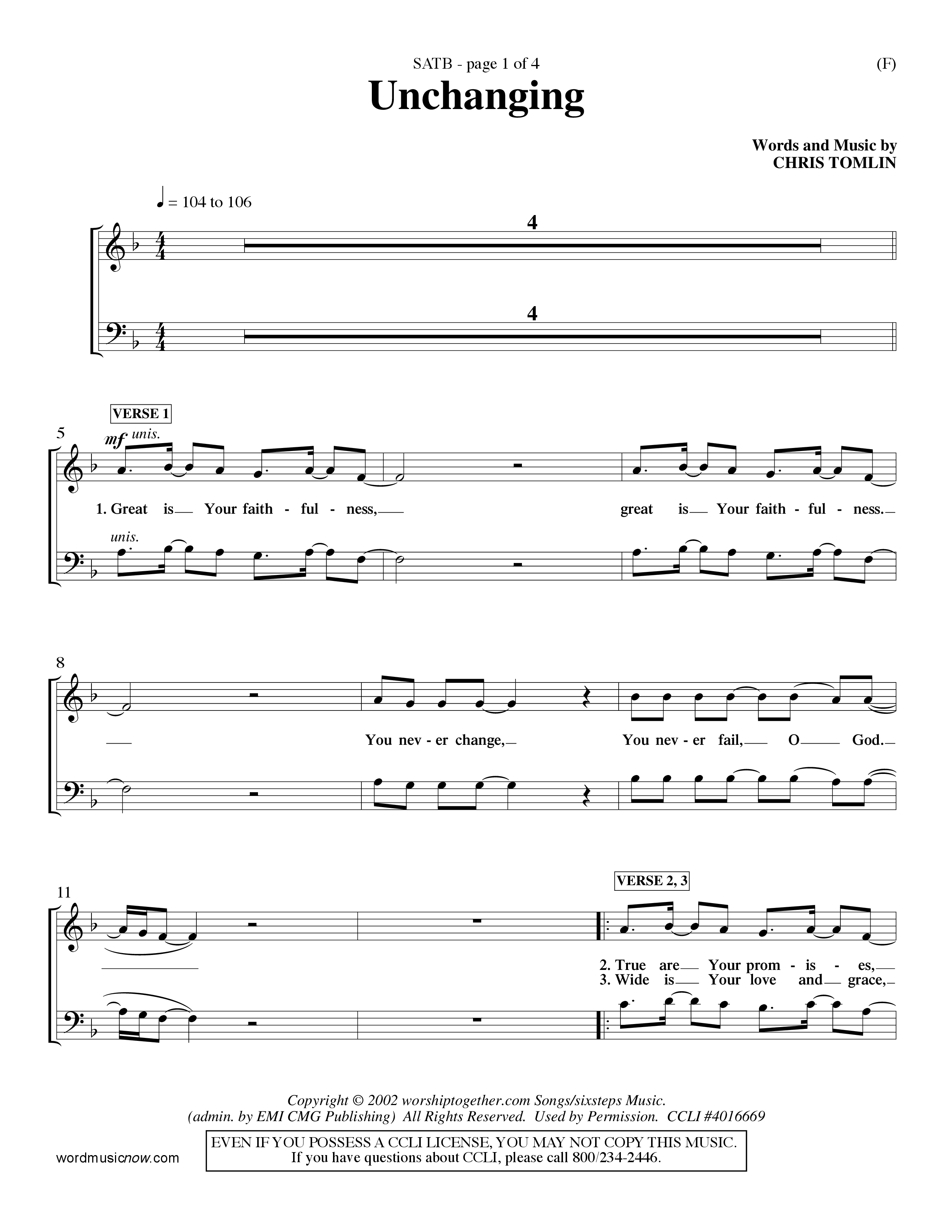 Unchanging (Choral Anthem SATB) Choir Sheet (SATB) (Word Music Choral / Orch. Dave Williamson)