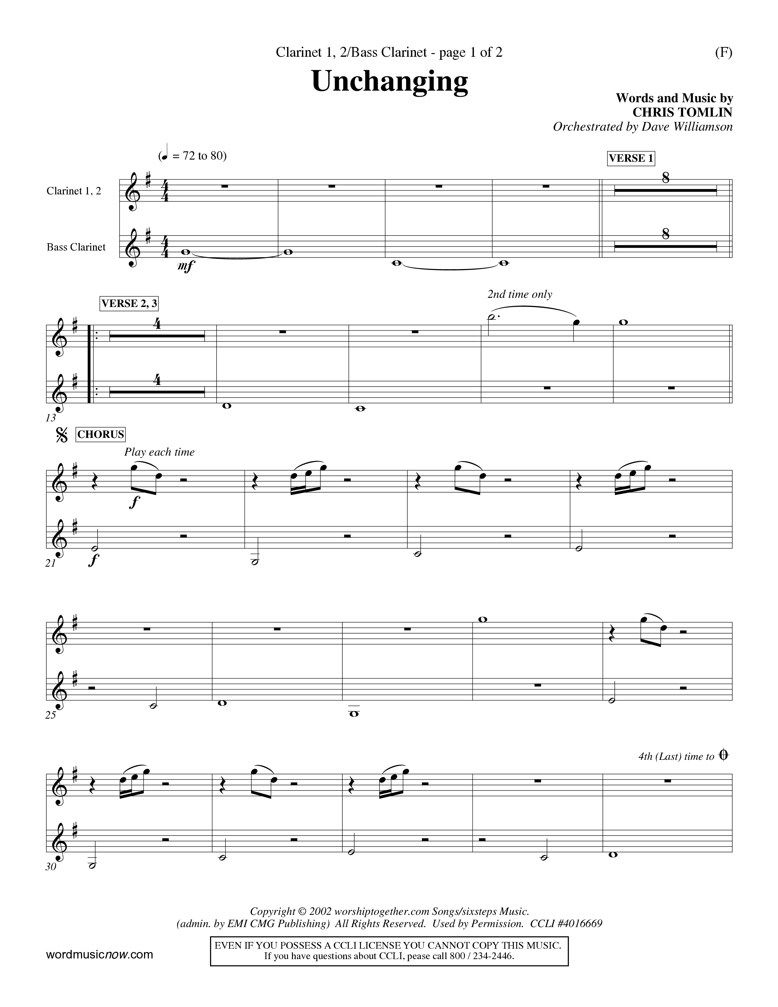 Unchanging (Choral Anthem SATB) Clarinet 1/2, Bass Clarinet (Word Music Choral / Orch. Dave Williamson)