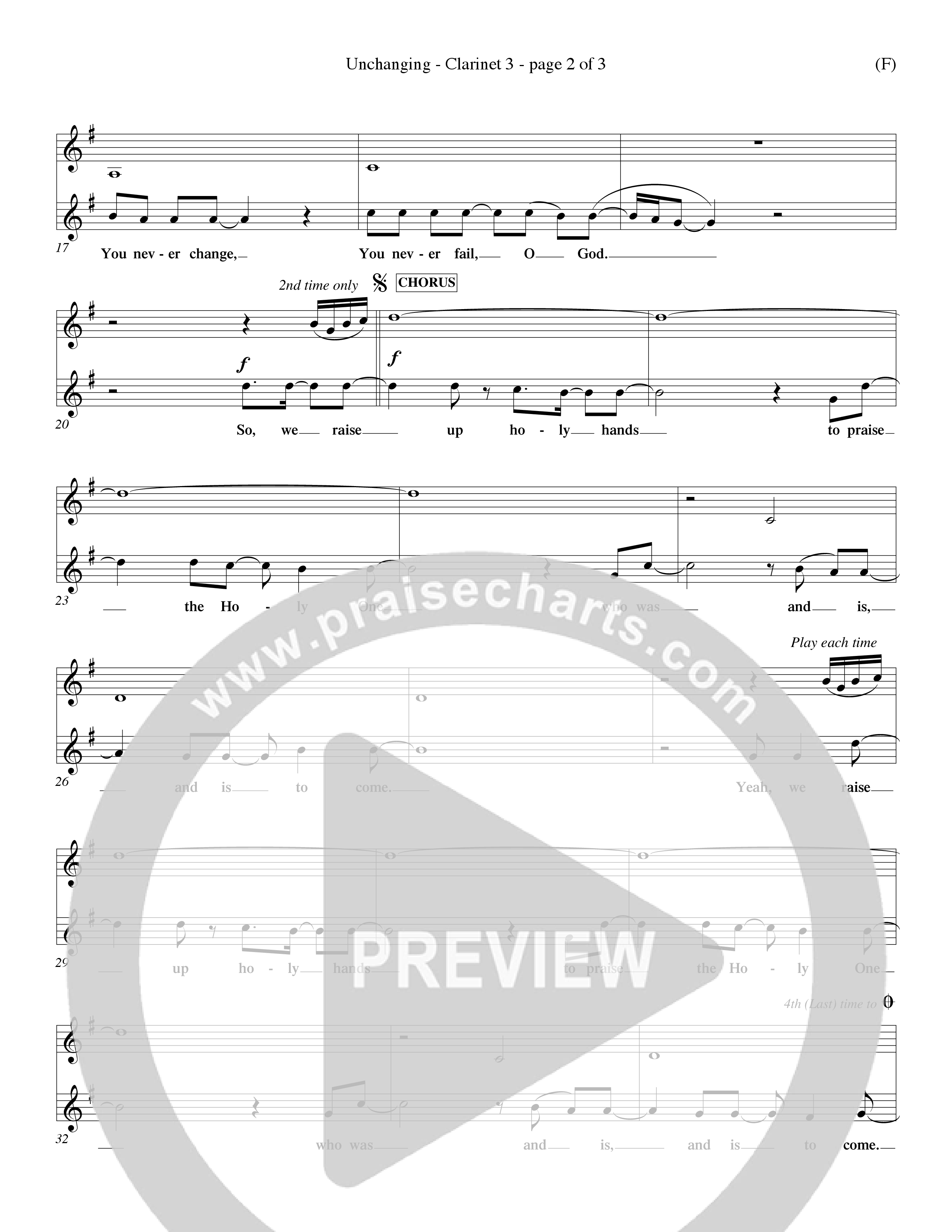 Unchanging (Choral Anthem SATB) Clarinet 3 (Word Music Choral / Orch. Dave Williamson)