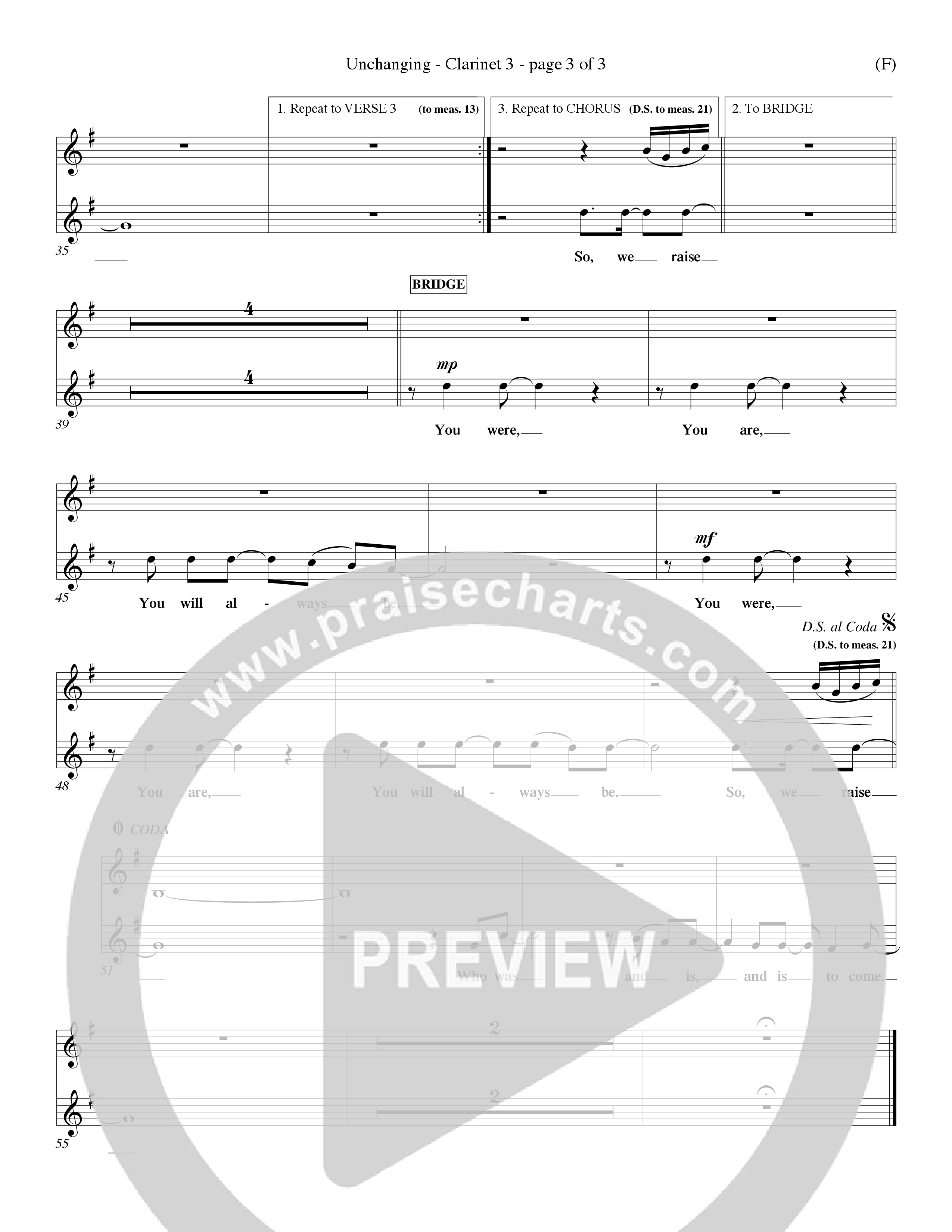 Unchanging (Choral Anthem SATB) Clarinet 3 (Word Music Choral / Orch. Dave Williamson)