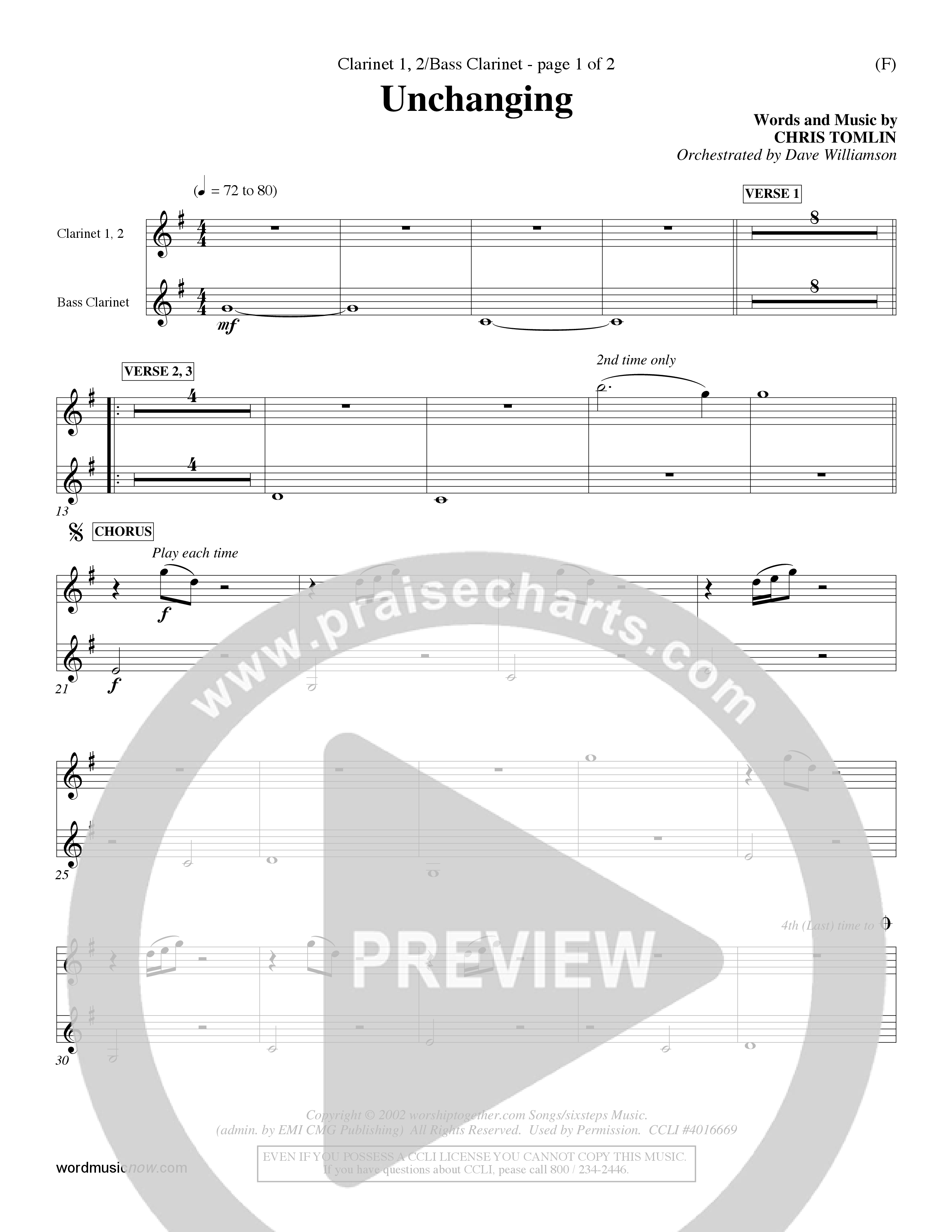 Unchanging (Choral Anthem SATB) Clarinet (Word Music Choral / Orch. Dave Williamson)