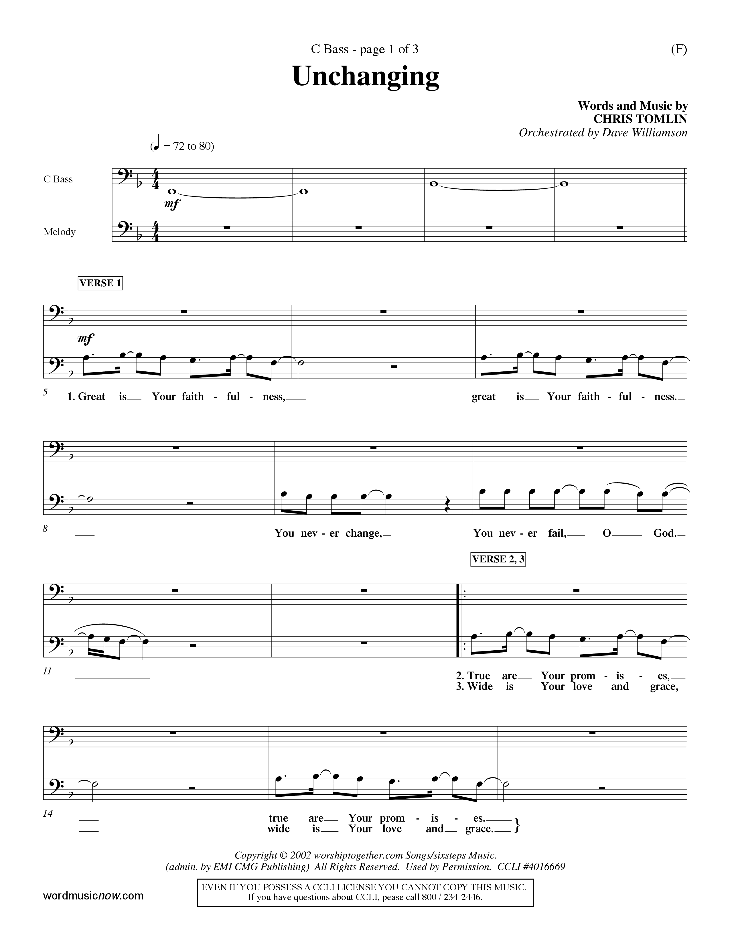 Unchanging (Choral Anthem SATB) Contrabass (Word Music Choral / Orch. Dave Williamson)