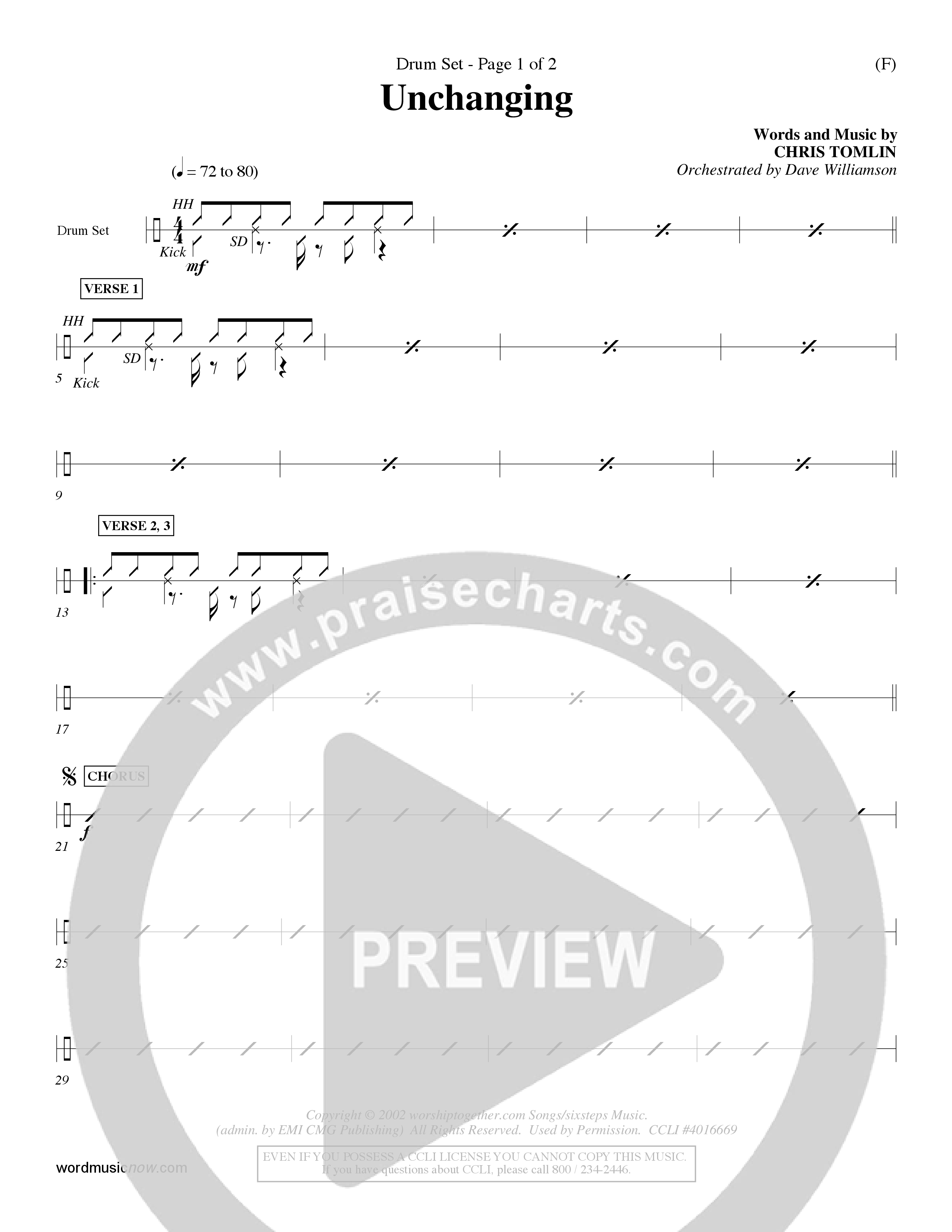 Unchanging (Choral Anthem SATB) Drum Set (Word Music Choral / Orch. Dave Williamson)