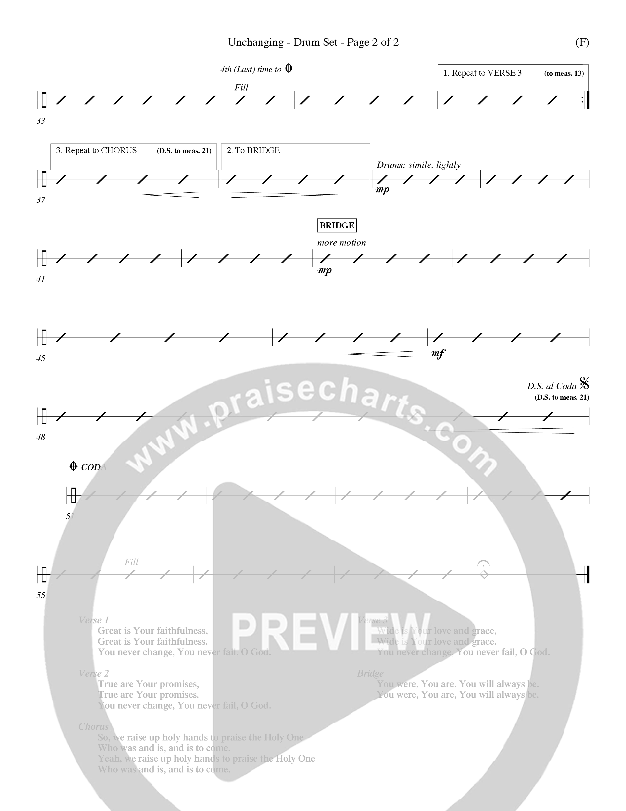 Unchanging (Choral Anthem SATB) Drum Set (Word Music Choral / Orch. Dave Williamson)